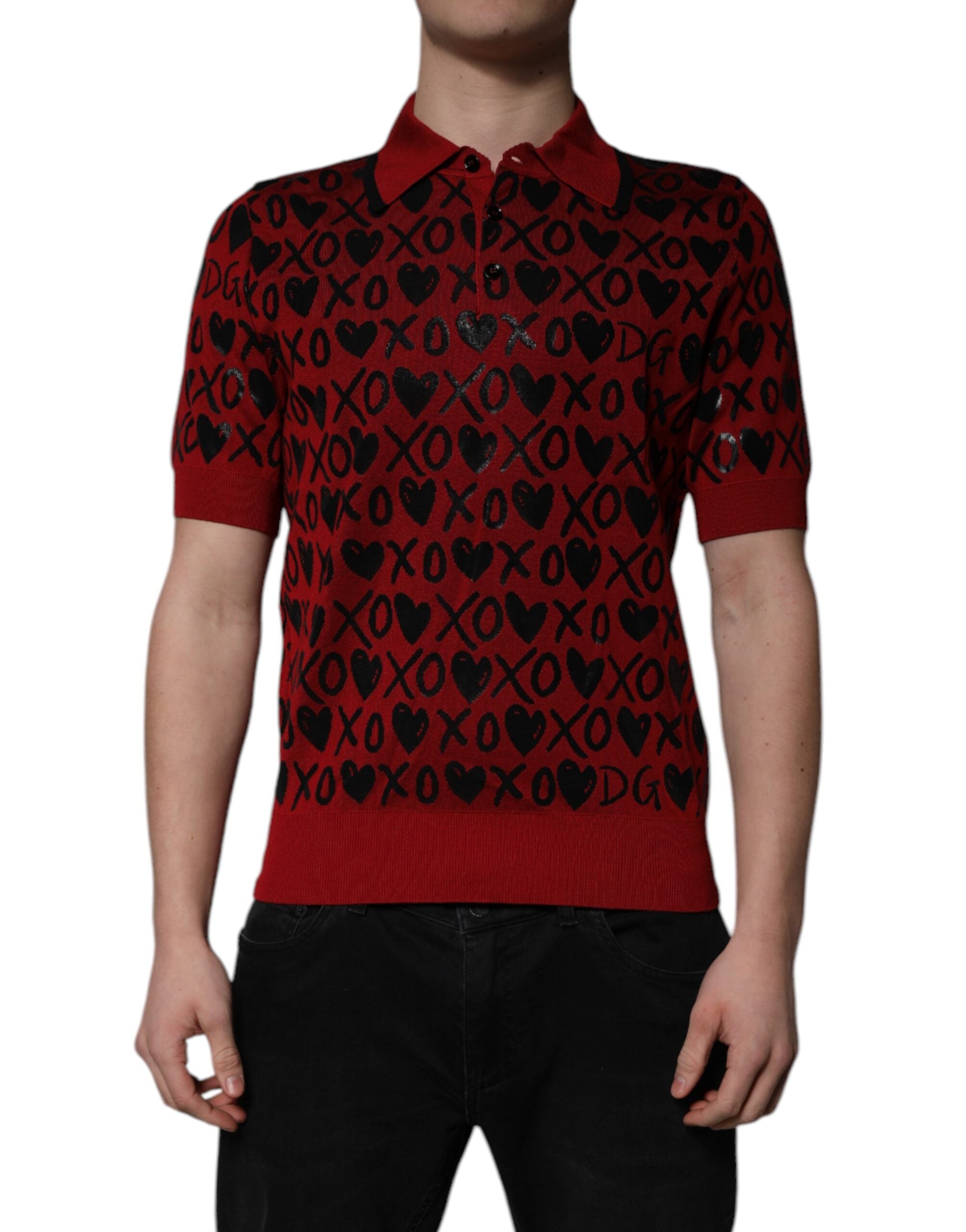 Polo con cuello XOXO de algodón rojo de Dolce &amp; Gabbana