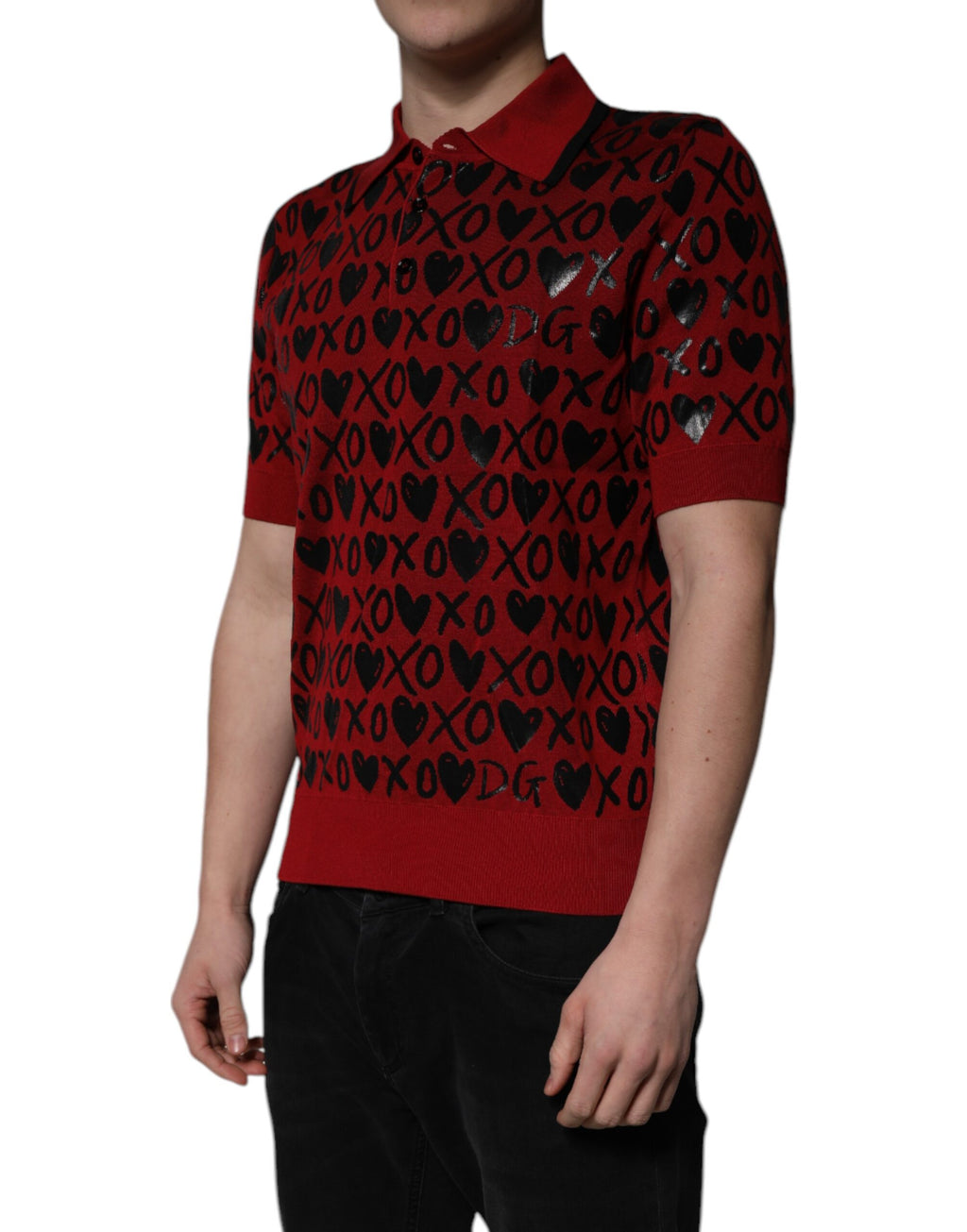 Polo con cuello XOXO de algodón rojo de Dolce &amp; Gabbana