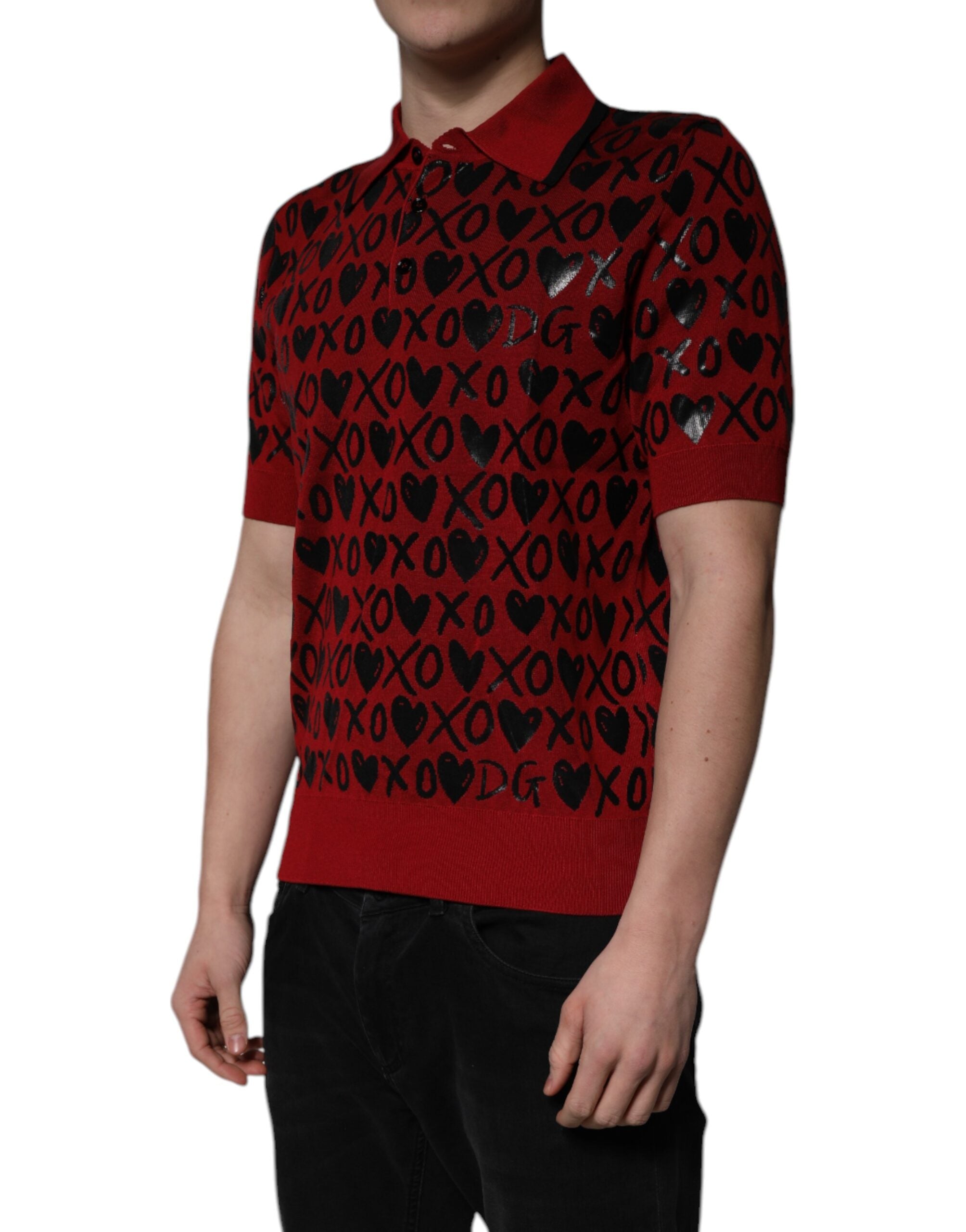 Polo con cuello XOXO de algodón rojo de Dolce &amp; Gabbana