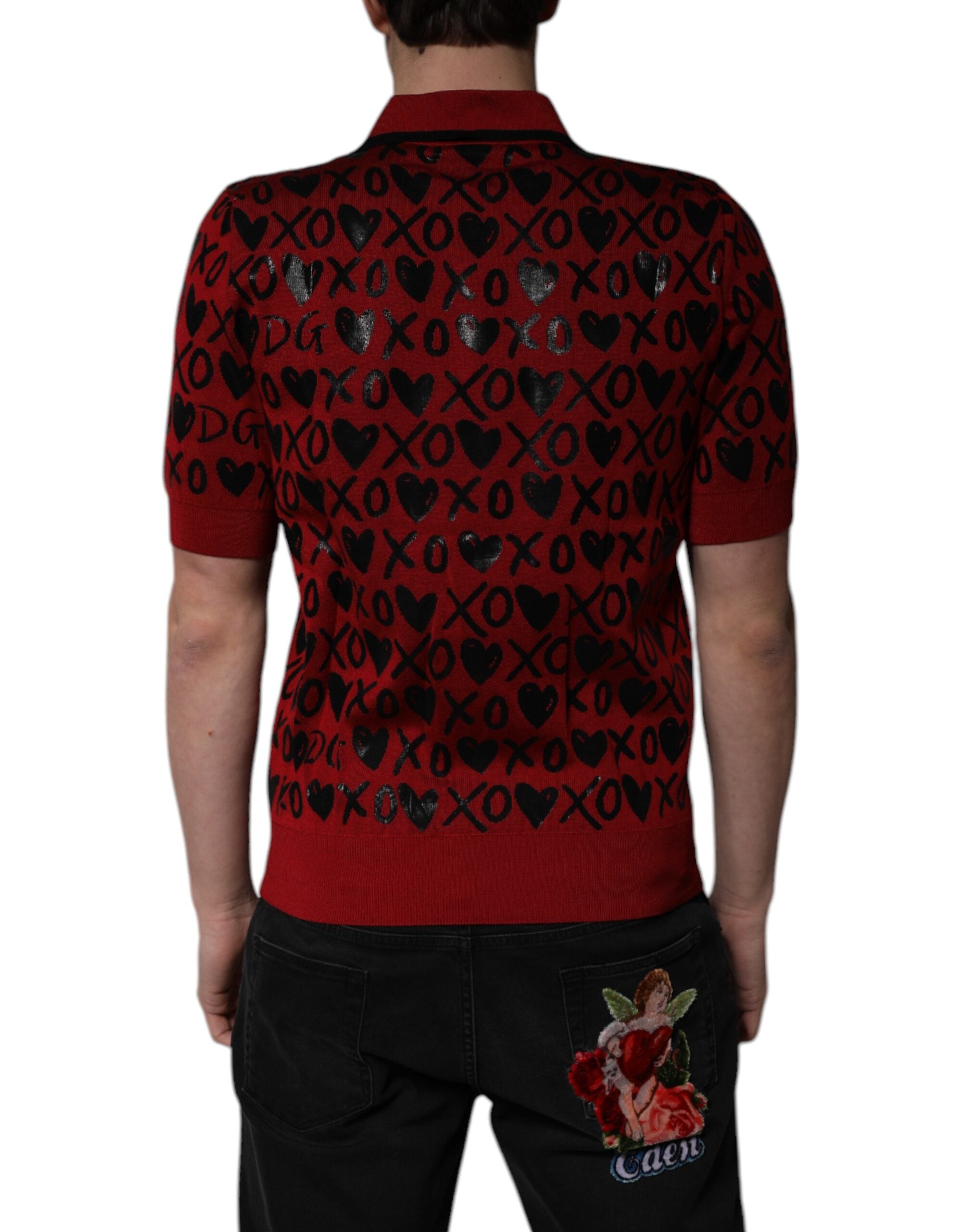Polo con cuello XOXO de algodón rojo de Dolce &amp; Gabbana