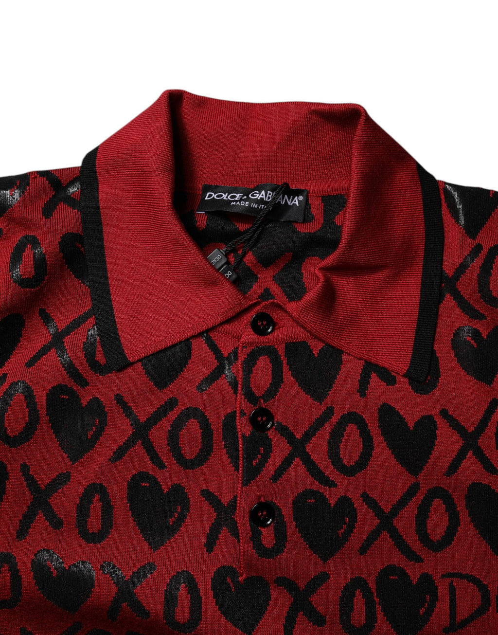 Polo con cuello XOXO de algodón rojo de Dolce &amp; Gabbana