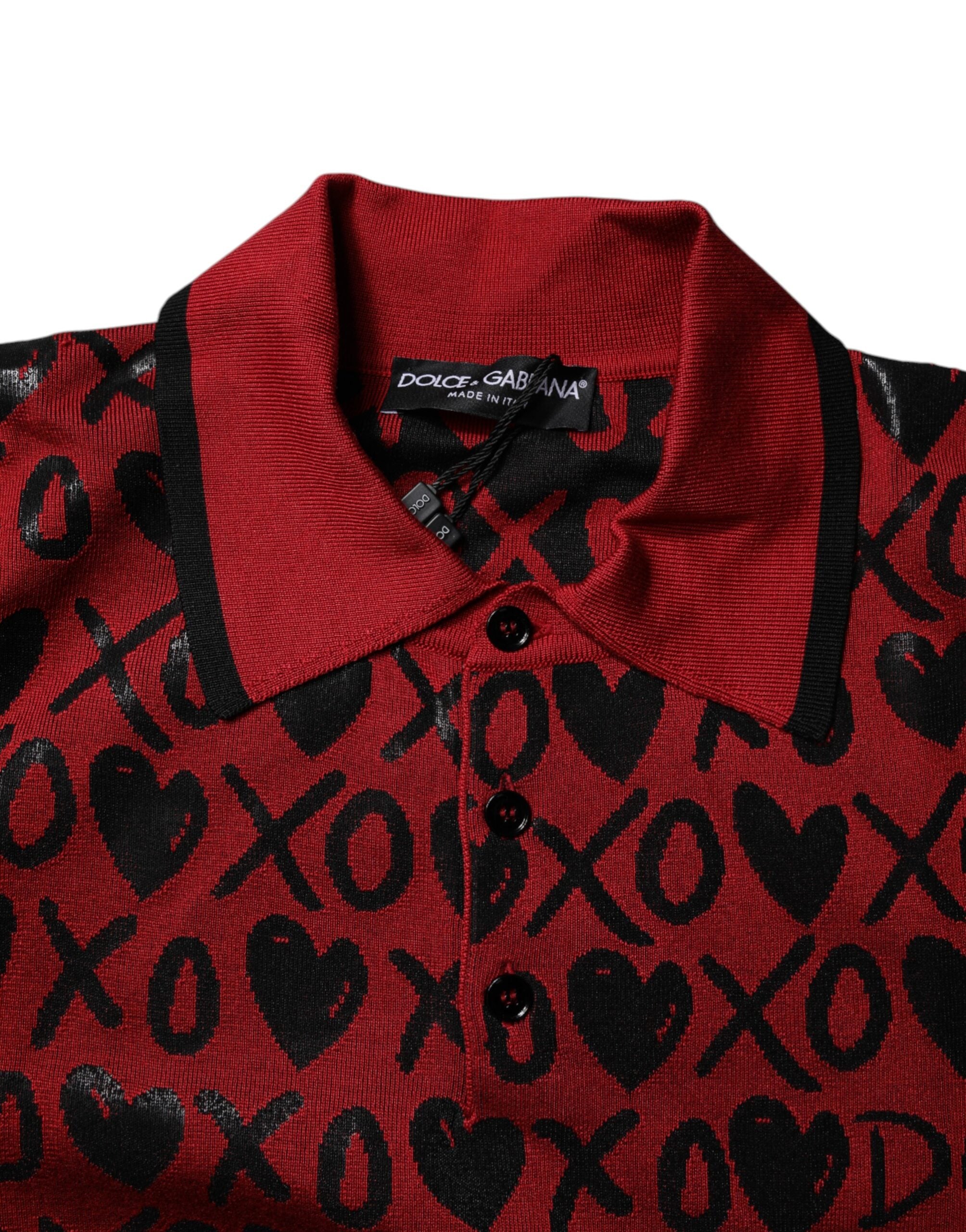 Polo con cuello XOXO de algodón rojo de Dolce &amp; Gabbana