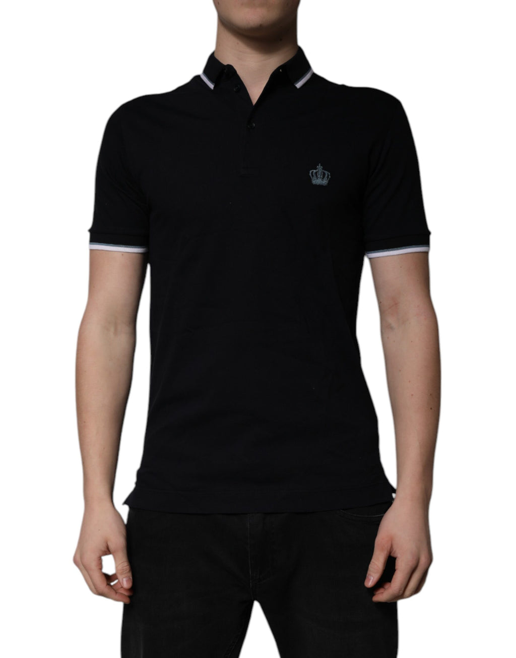 Polo de algodón negro con cuello de corona de Dolce &amp; Gabbana