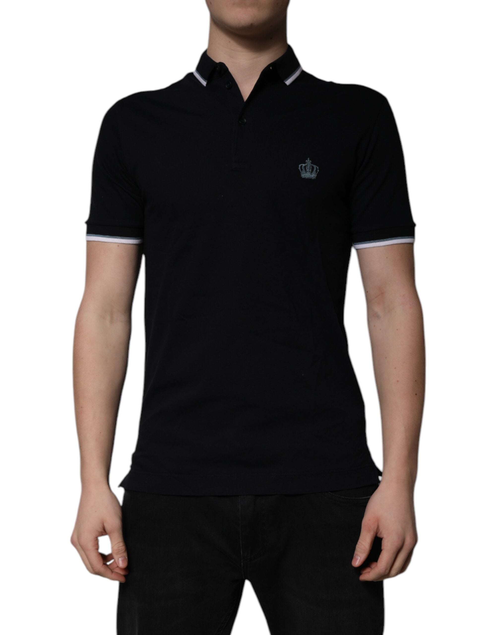 Polo de algodón negro con cuello de corona de Dolce &amp; Gabbana