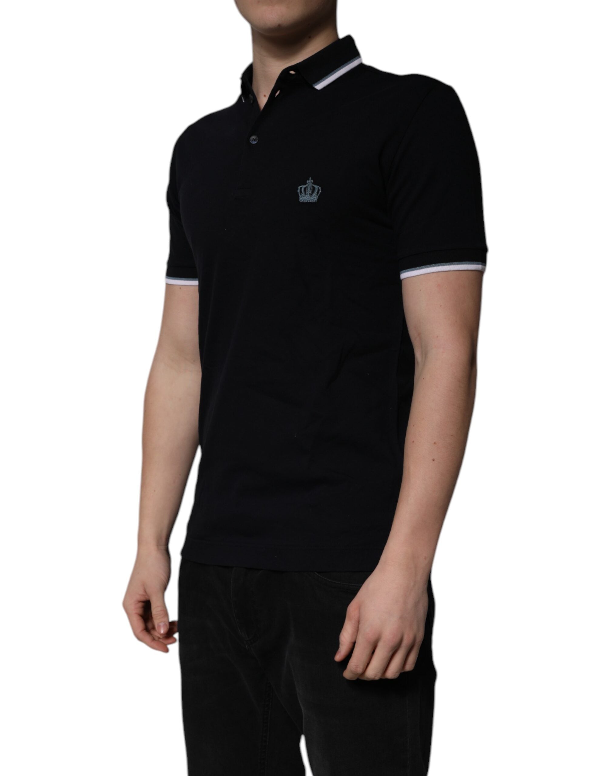 Polo de algodón negro con cuello de corona de Dolce &amp; Gabbana