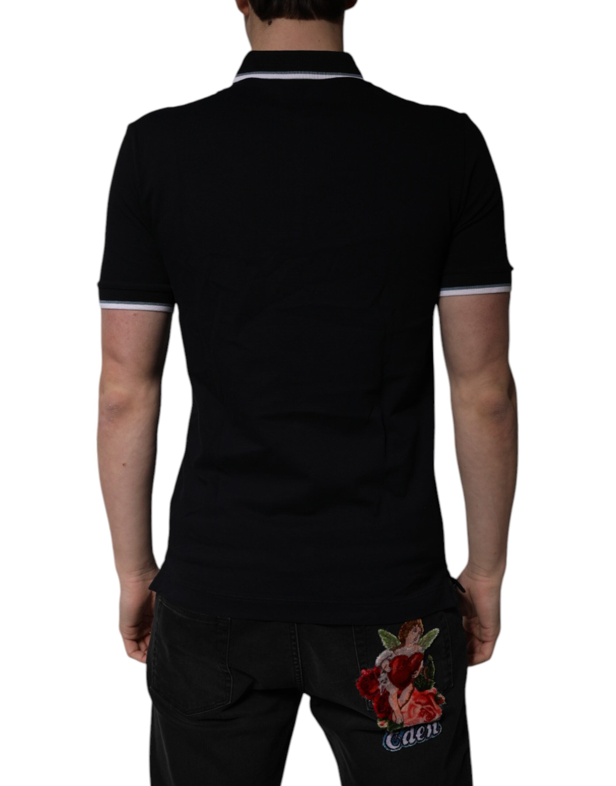 Polo de algodón negro con cuello de corona de Dolce &amp; Gabbana