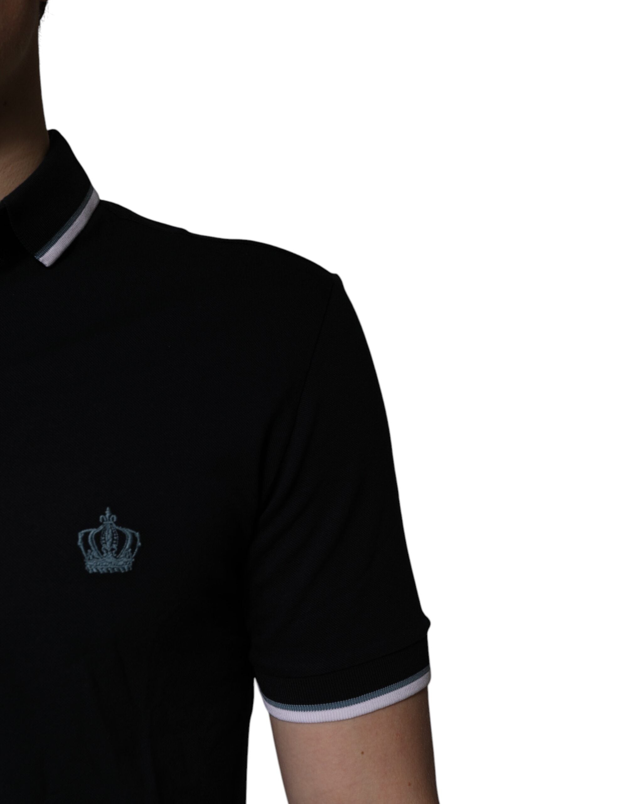 Polo de algodón negro con cuello de corona de Dolce &amp; Gabbana