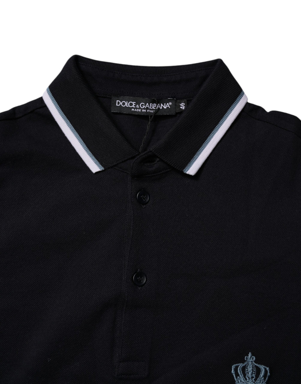 Polo de algodón negro con cuello de corona de Dolce &amp; Gabbana