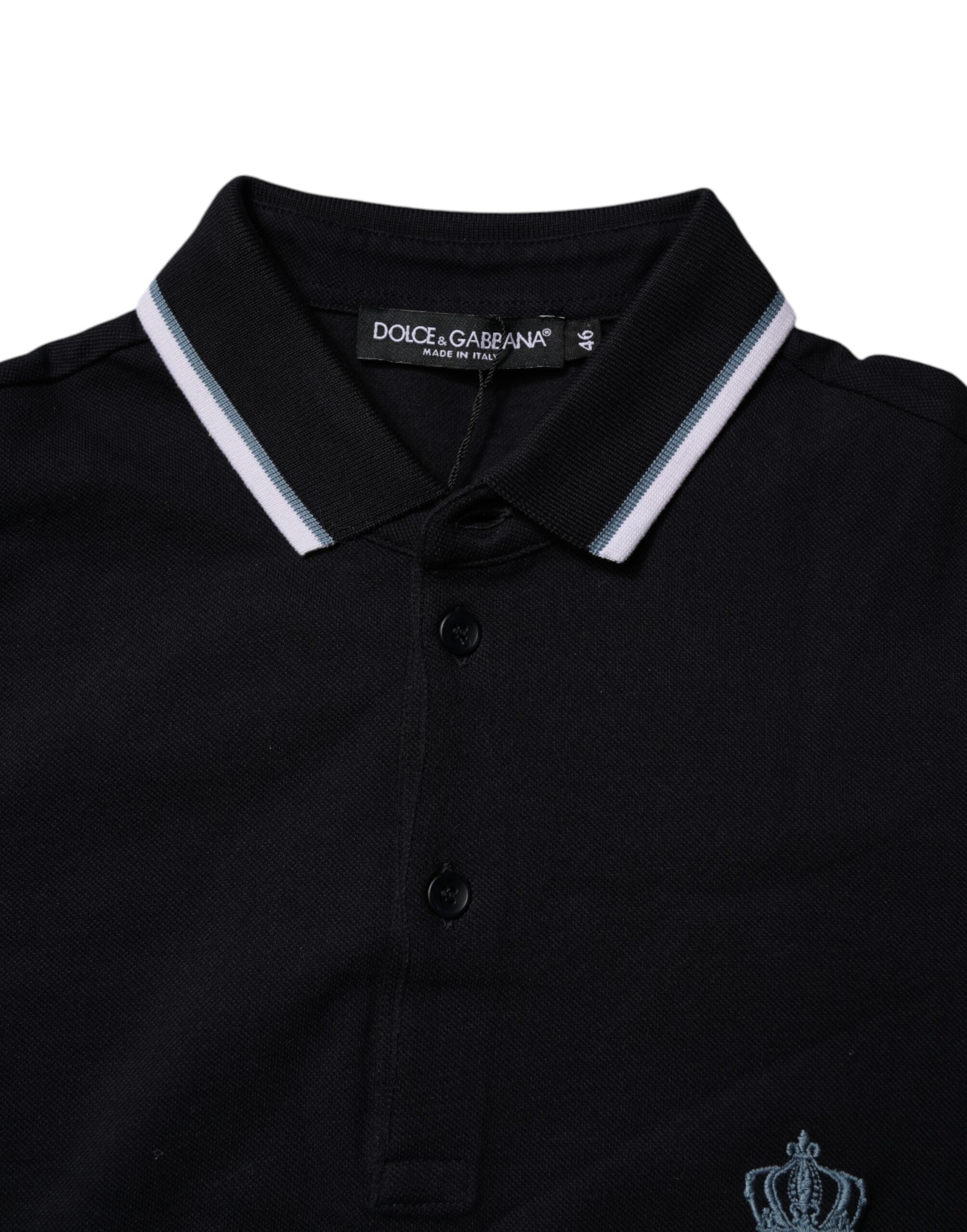 Polo de algodón negro con cuello de corona de Dolce &amp; Gabbana