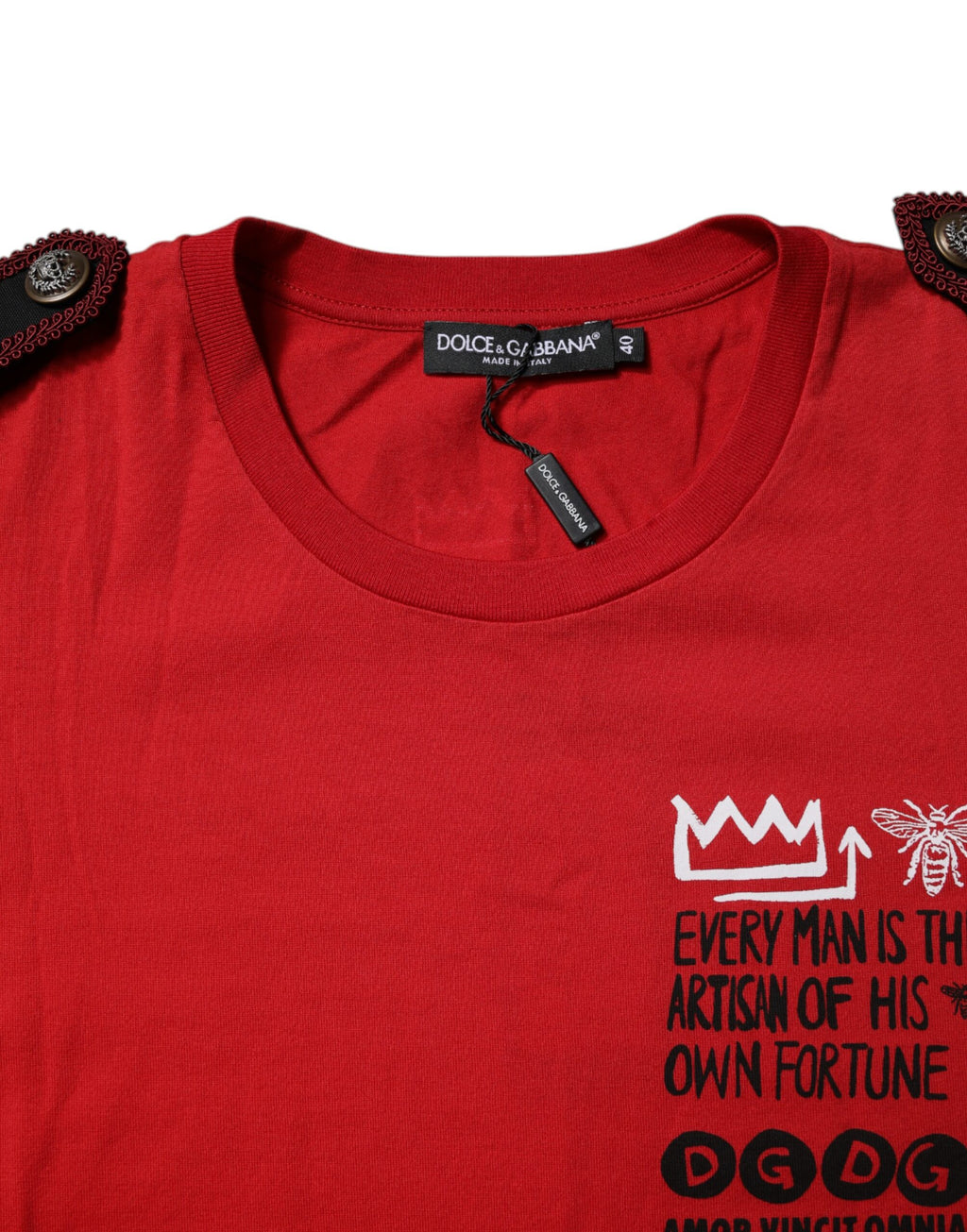 Camiseta roja de algodón con cuello redondo y manga corta de Dolce &amp; Gabbana