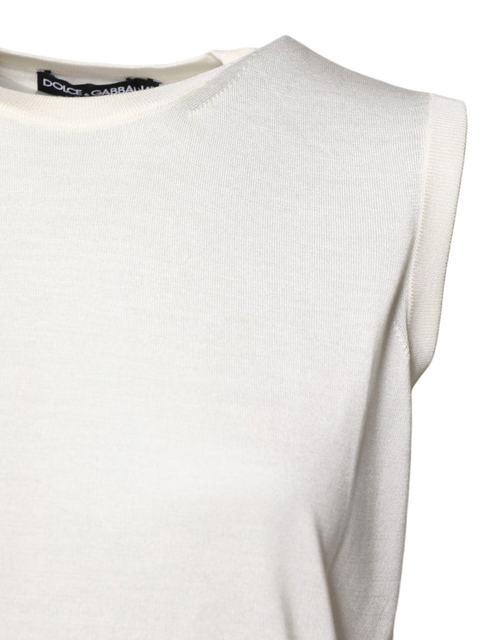 Top sin mangas con cuello redondo de seda blanca de Dolce &amp; Gabbana