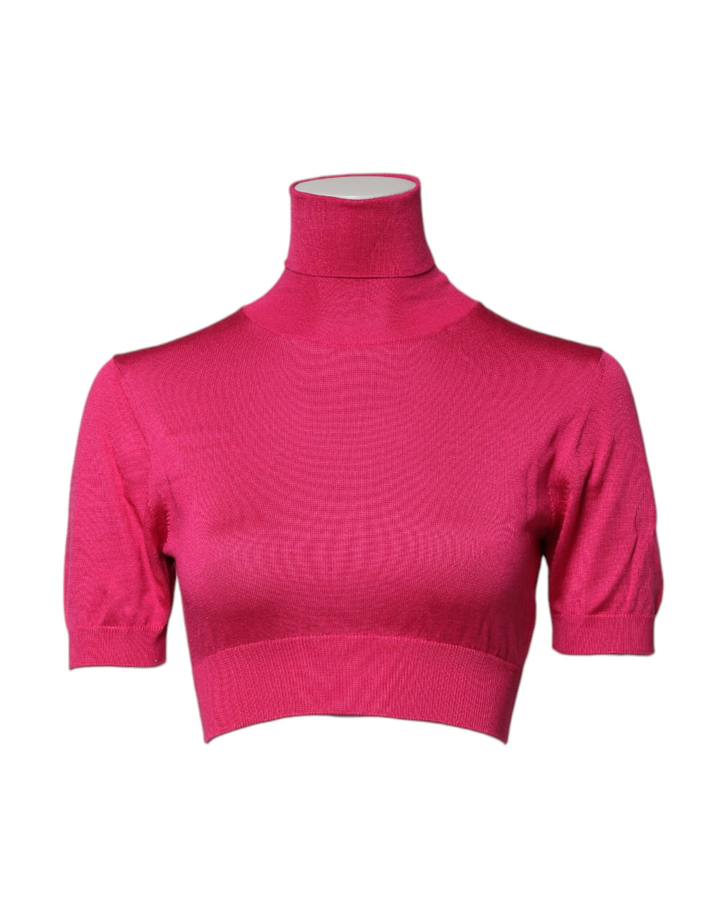 Top corto de cuello alto de punto de seda rosa de Dolce &amp; Gabbana