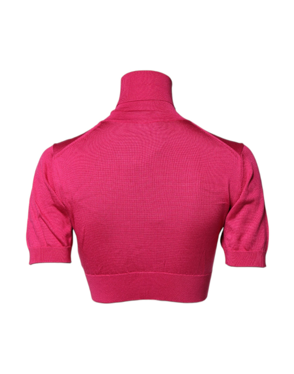 Top corto de cuello alto de punto de seda rosa de Dolce &amp; Gabbana