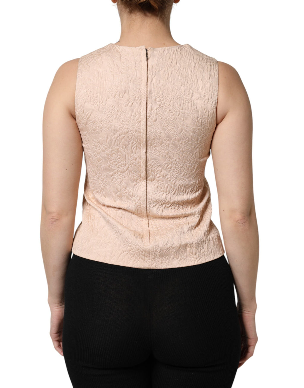 Camiseta sin mangas con bordado floral beige de Dolce &amp; Gabbana