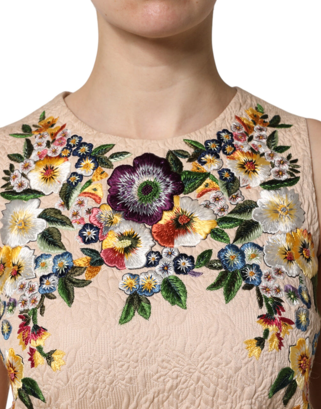 Camiseta sin mangas con bordado floral beige de Dolce &amp; Gabbana