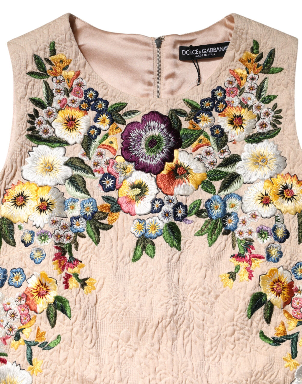Camiseta sin mangas con bordado floral beige de Dolce &amp; Gabbana