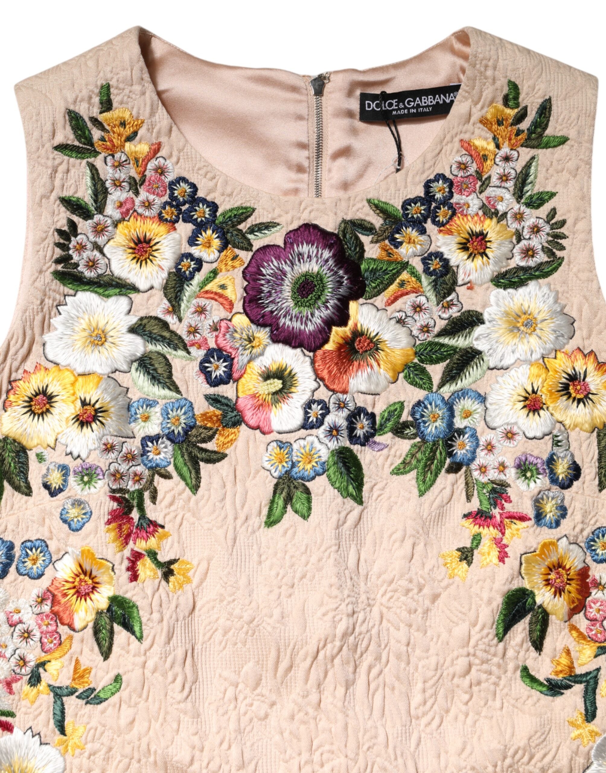 Camiseta sin mangas con bordado floral beige de Dolce &amp; Gabbana