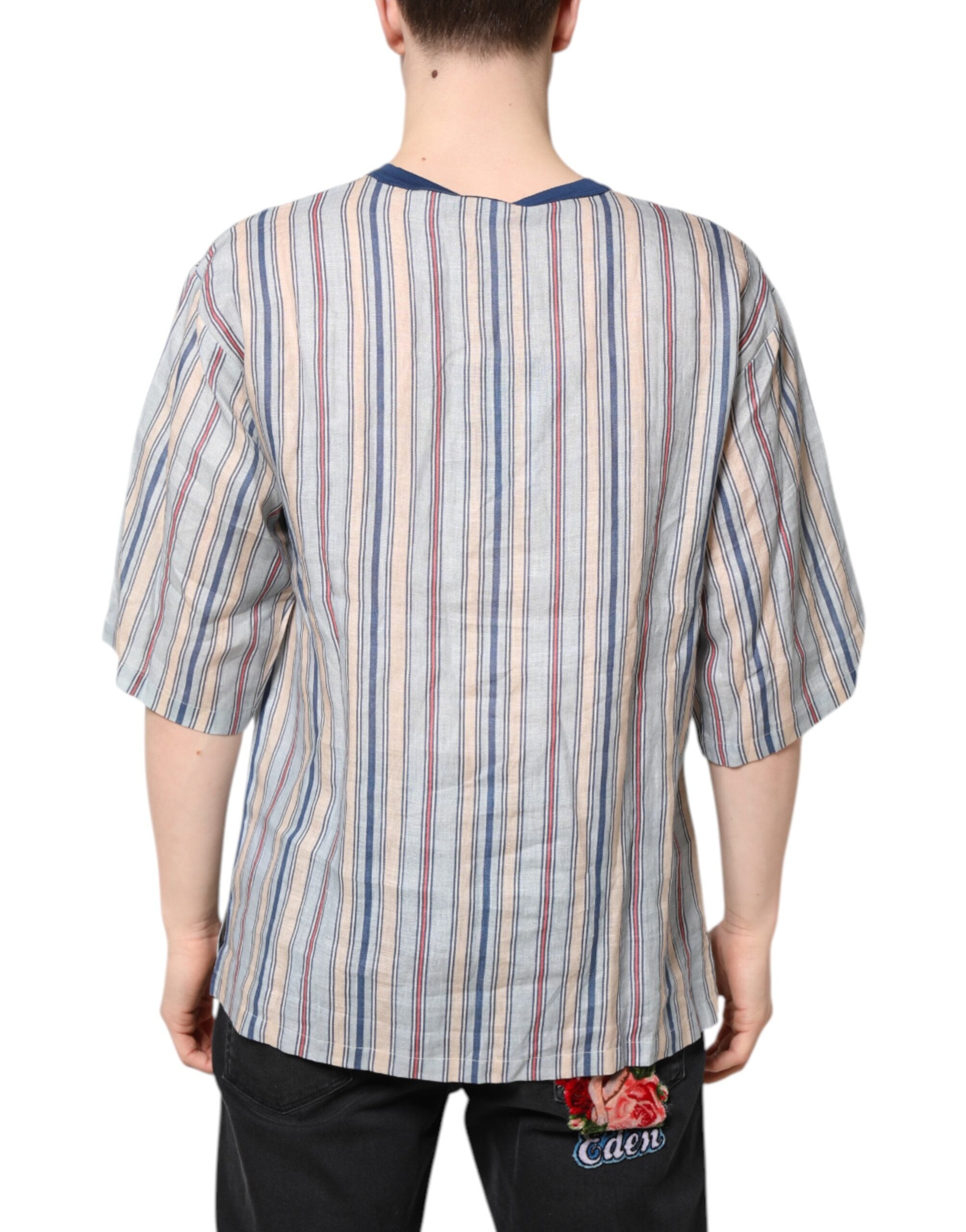 Camiseta de lino con cuello redondo y rayas multicolor de Dolce &amp; Gabbana