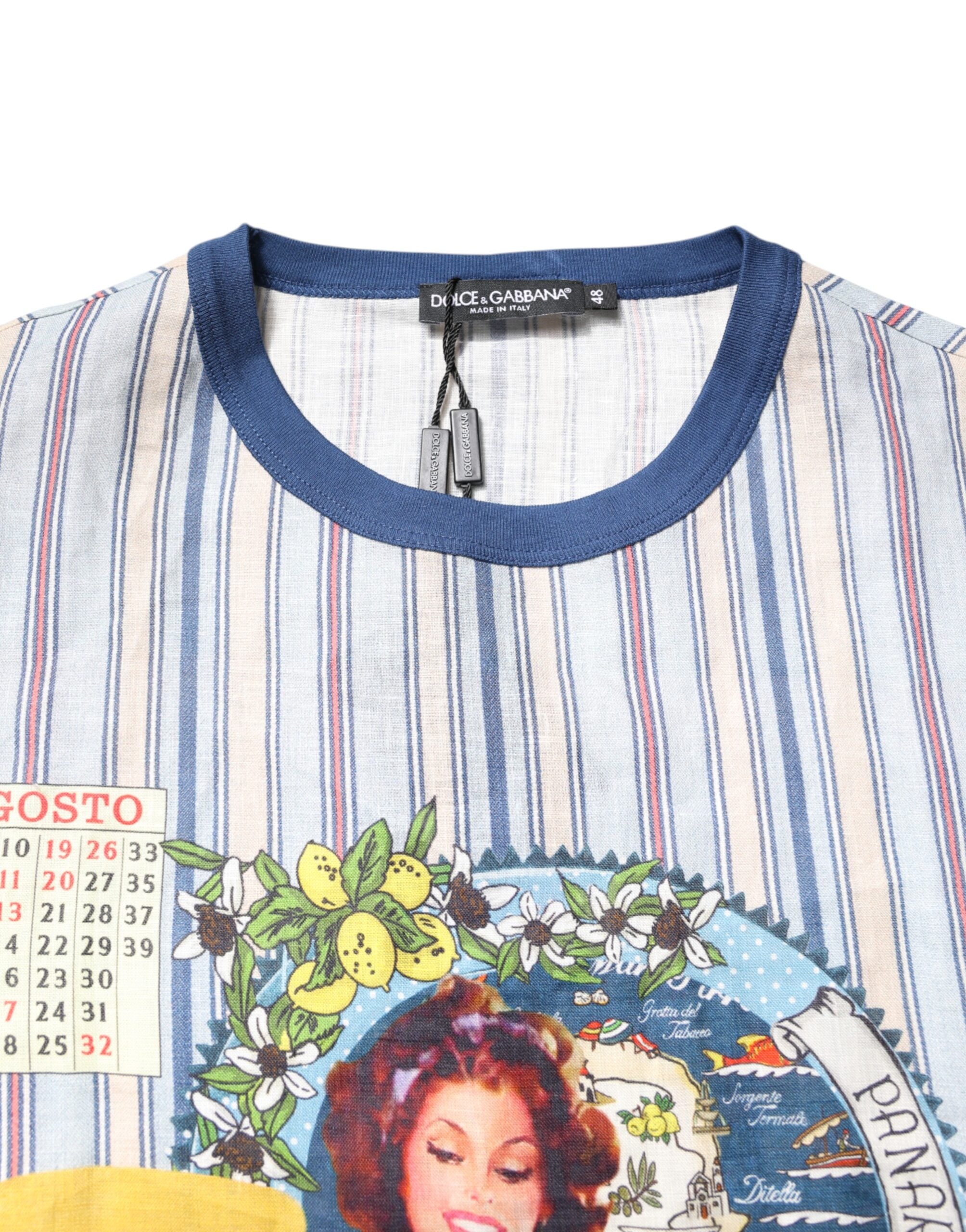 Camiseta de lino con cuello redondo y rayas multicolor de Dolce &amp; Gabbana