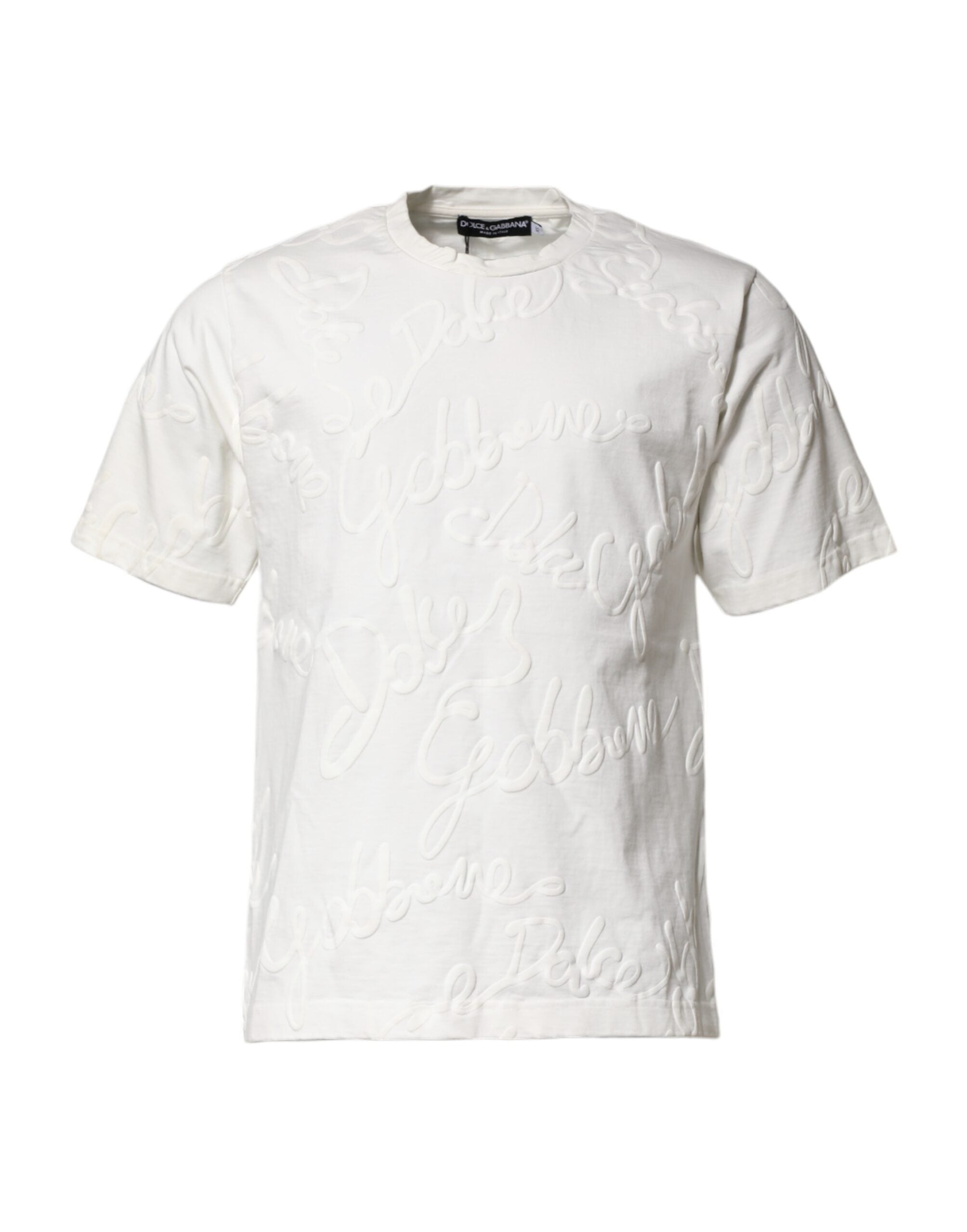 Camiseta blanca de algodón con cuello redondo y logo en relieve de Dolce &amp; Gabbana