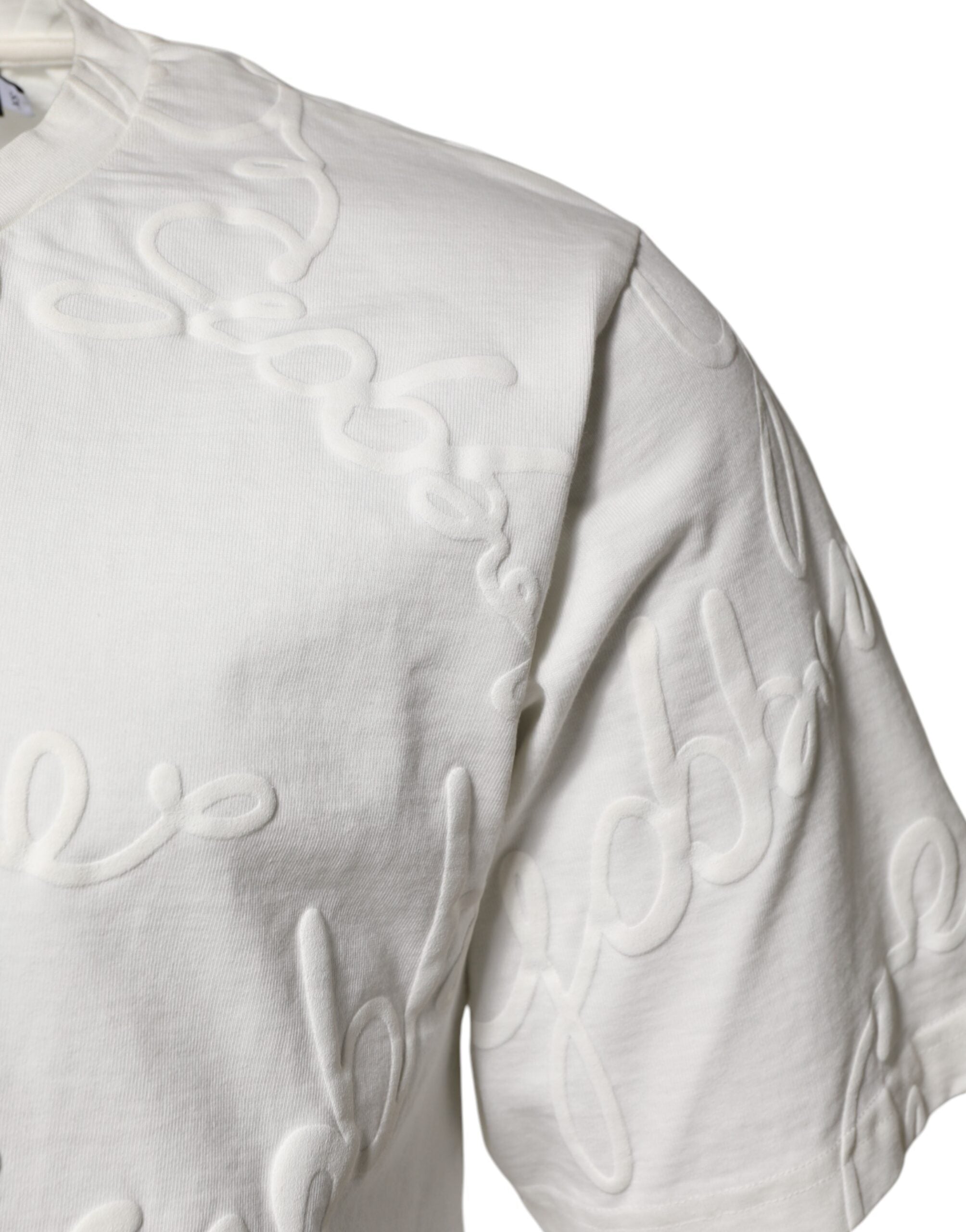 Camiseta blanca de algodón con cuello redondo y logo en relieve de Dolce &amp; Gabbana