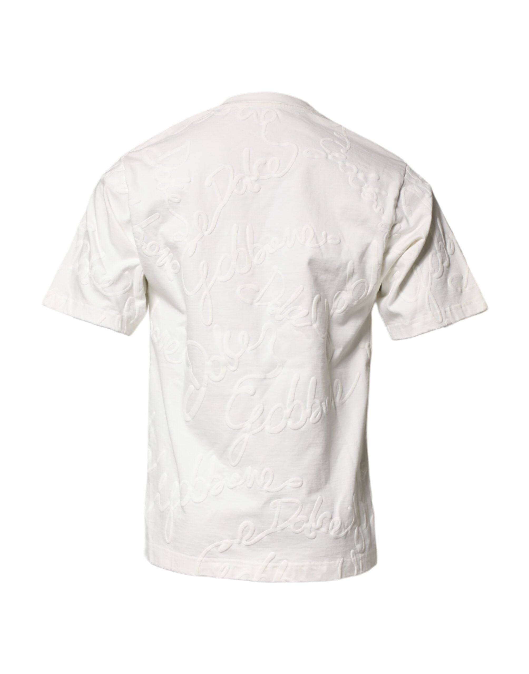 Camiseta blanca de algodón con cuello redondo y logo en relieve de Dolce &amp; Gabbana