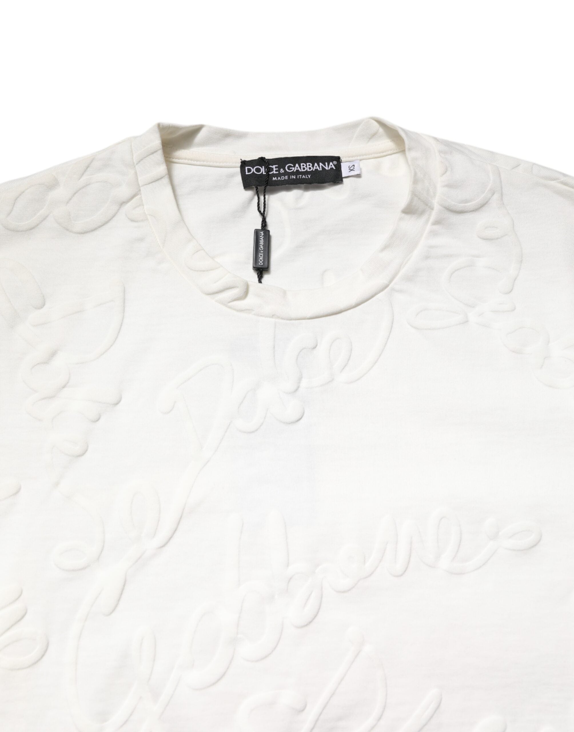 Camiseta blanca de algodón con cuello redondo y logo en relieve de Dolce &amp; Gabbana