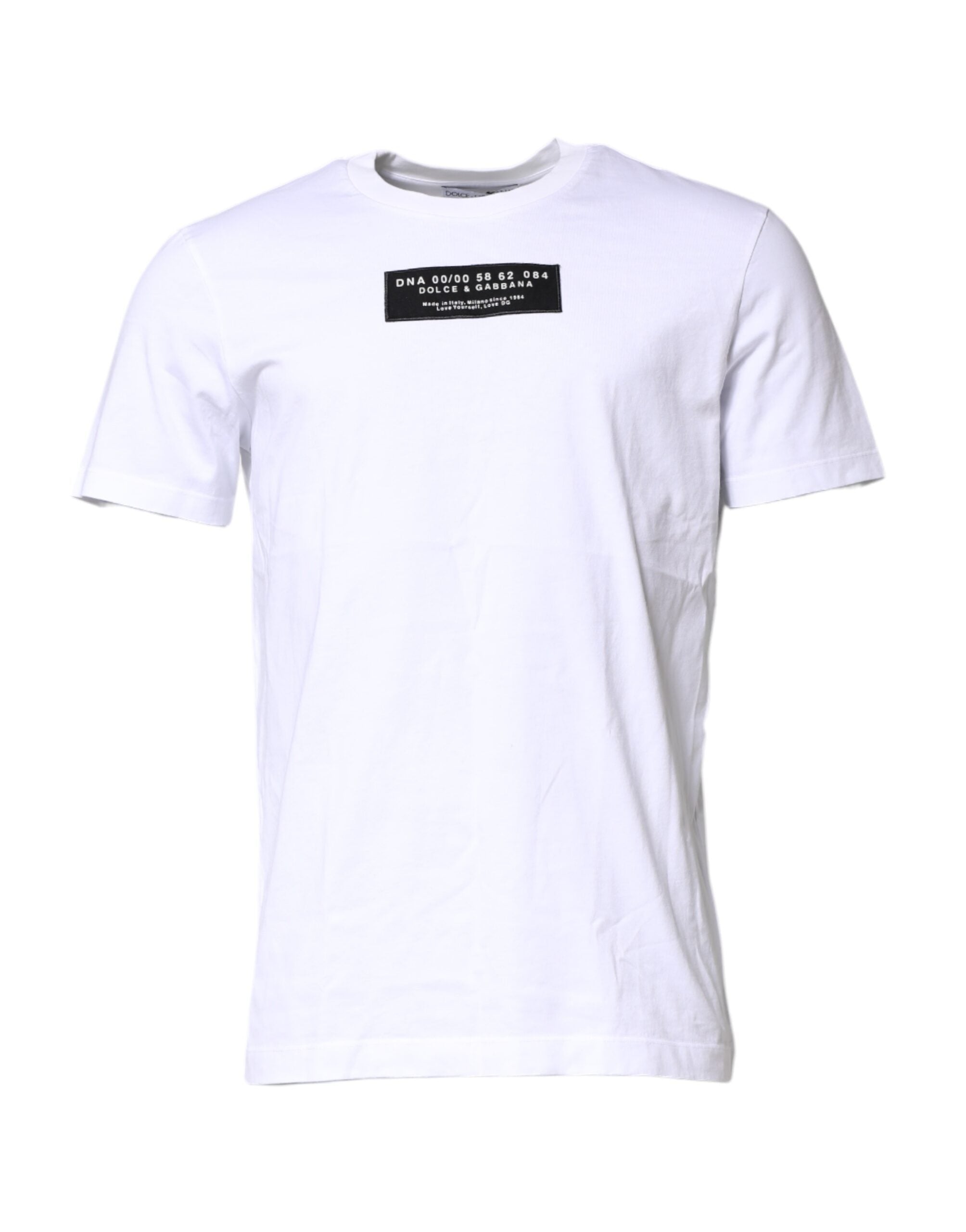 Camiseta de cuello redondo con parche del logotipo de algodón blanco de Dolce &amp; Gabbana
