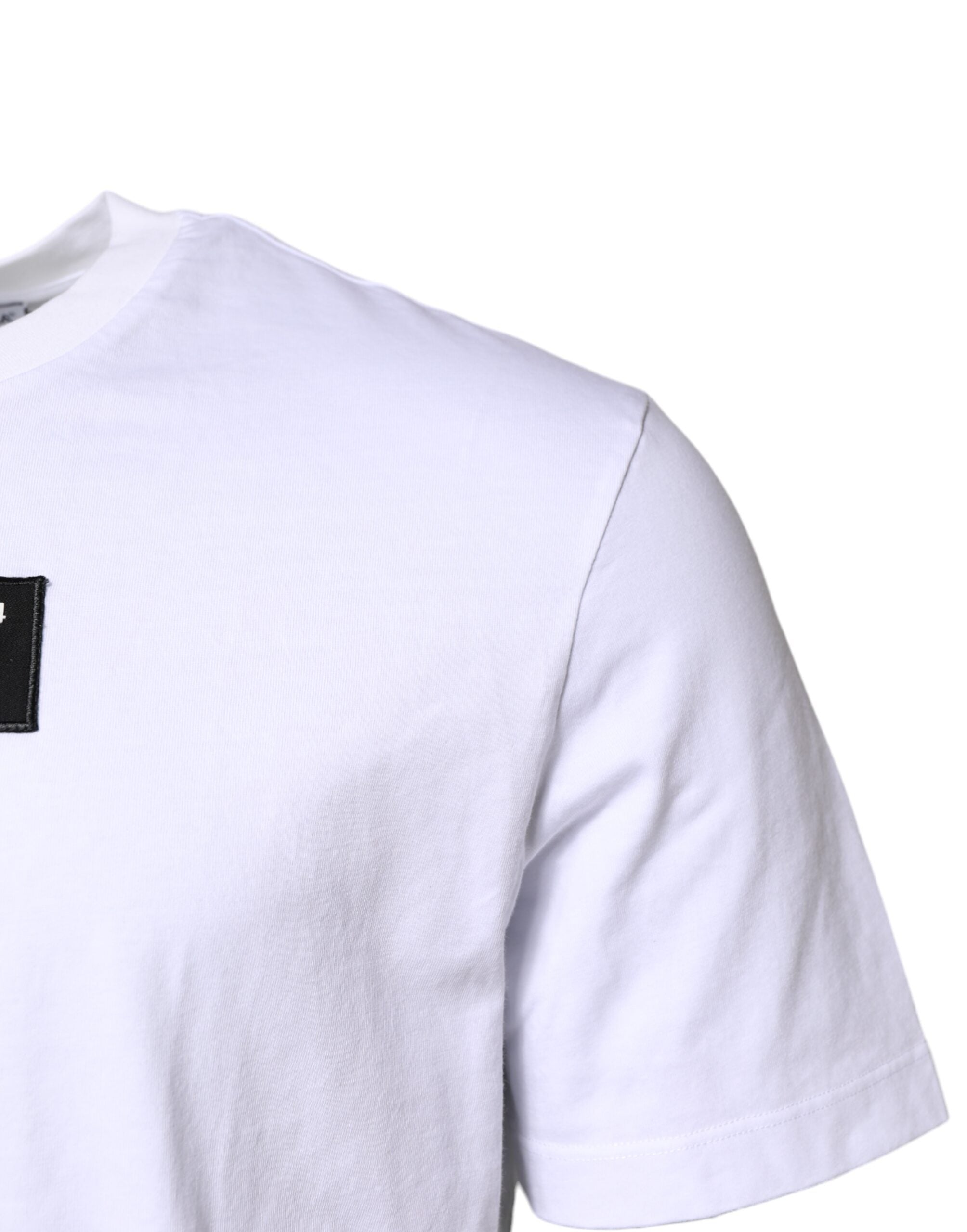 Camiseta de cuello redondo con parche del logotipo de algodón blanco de Dolce &amp; Gabbana