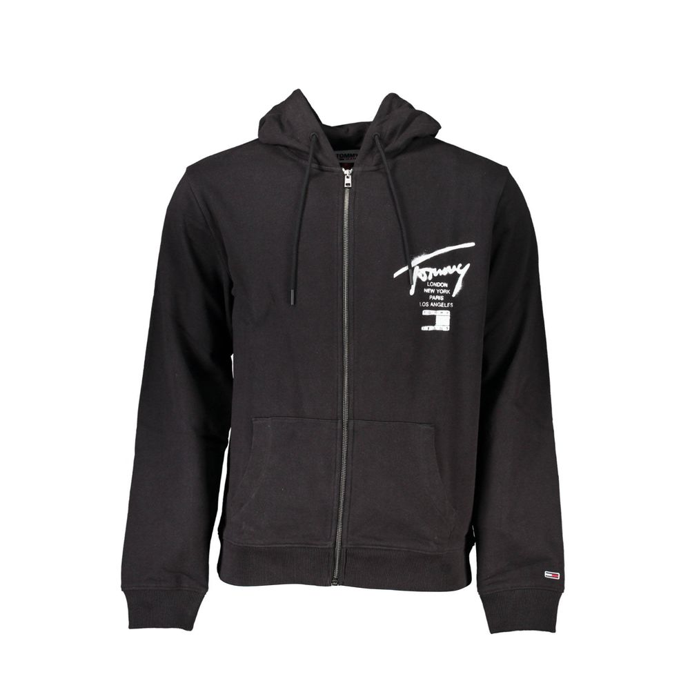 Suéter Tommy Hilfiger de algodón negro para hombre con capucha y bolsillos con cremallera