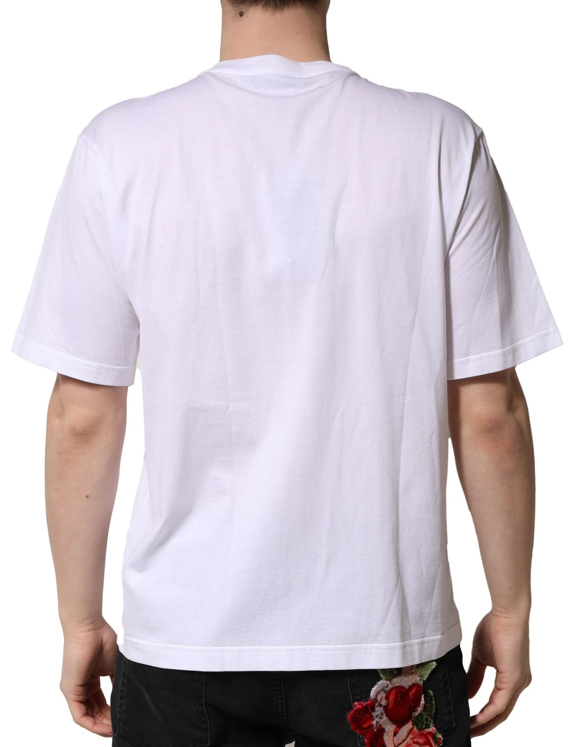 Camiseta blanca de algodón con cuello redondo y adornos de Dolce &amp; Gabbana
