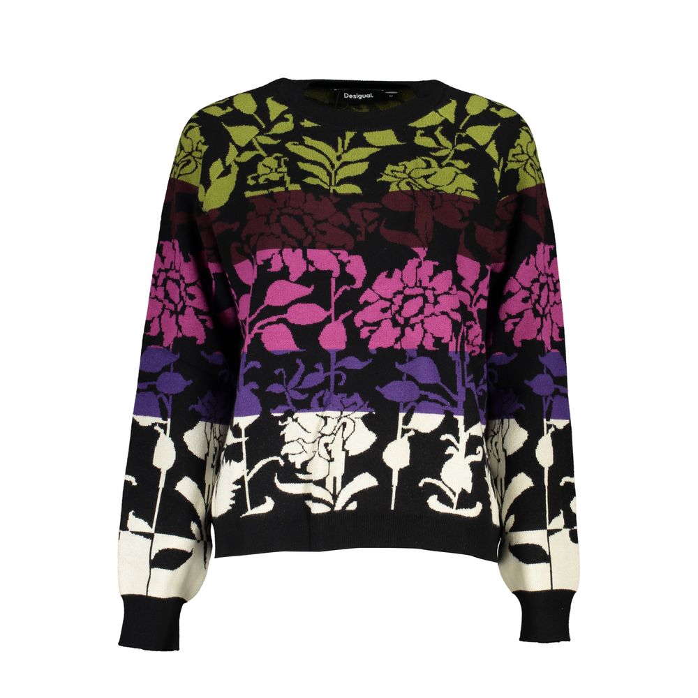 Suéter negro de manga larga Desigual Chic con detalles en contraste