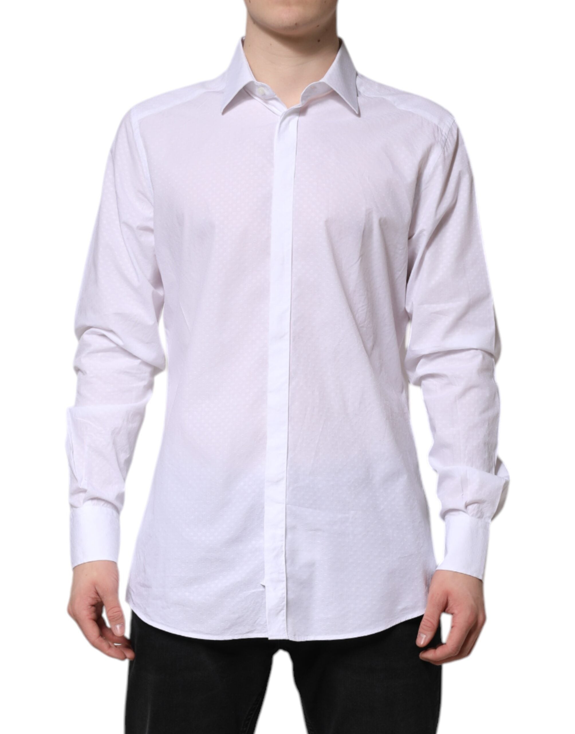 Dolce & Gabbana White GOLD Cotton Long Sleeves Formal Shirt