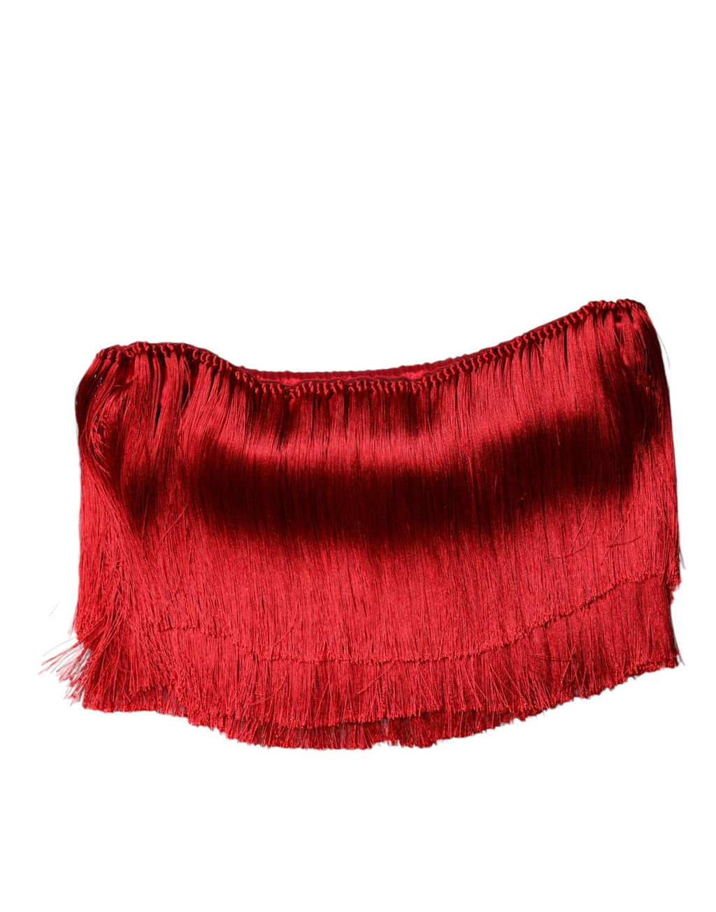 Top corto de tubo con flecos y sin tirantes de seda roja de Dolce &amp; Gabbana