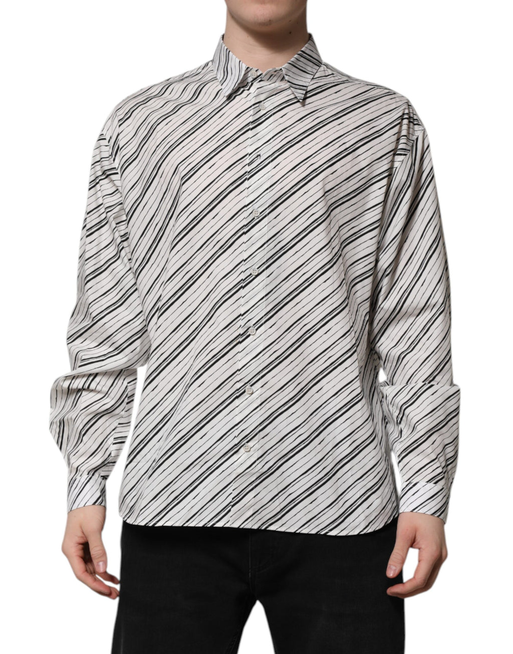 Camisa formal de manga larga a rayas blancas para hombre de Dolce &amp; Gabbana