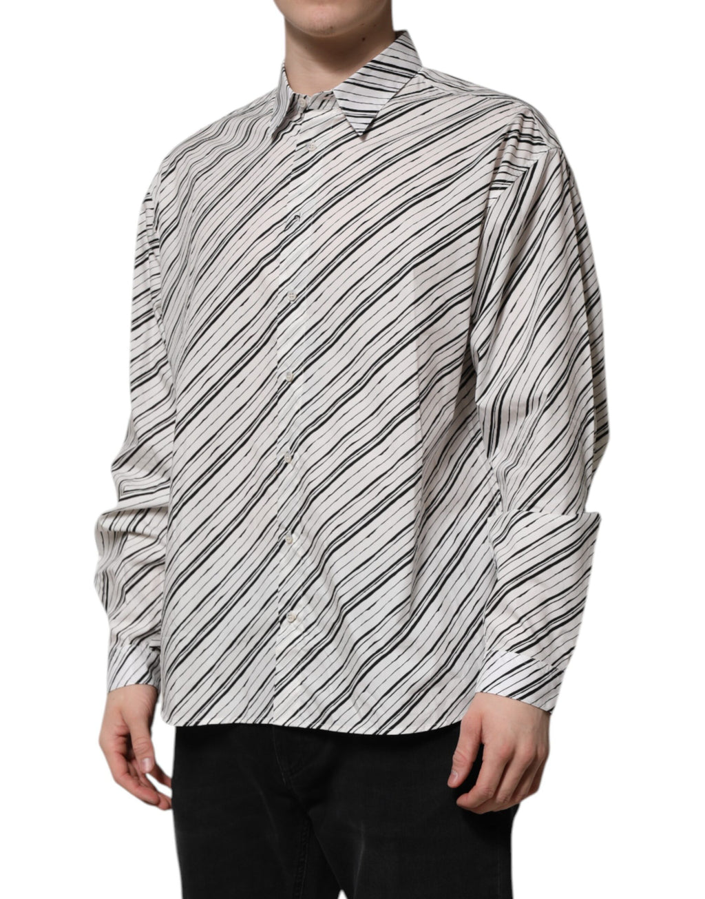 Camisa formal de manga larga a rayas blancas para hombre de Dolce &amp; Gabbana