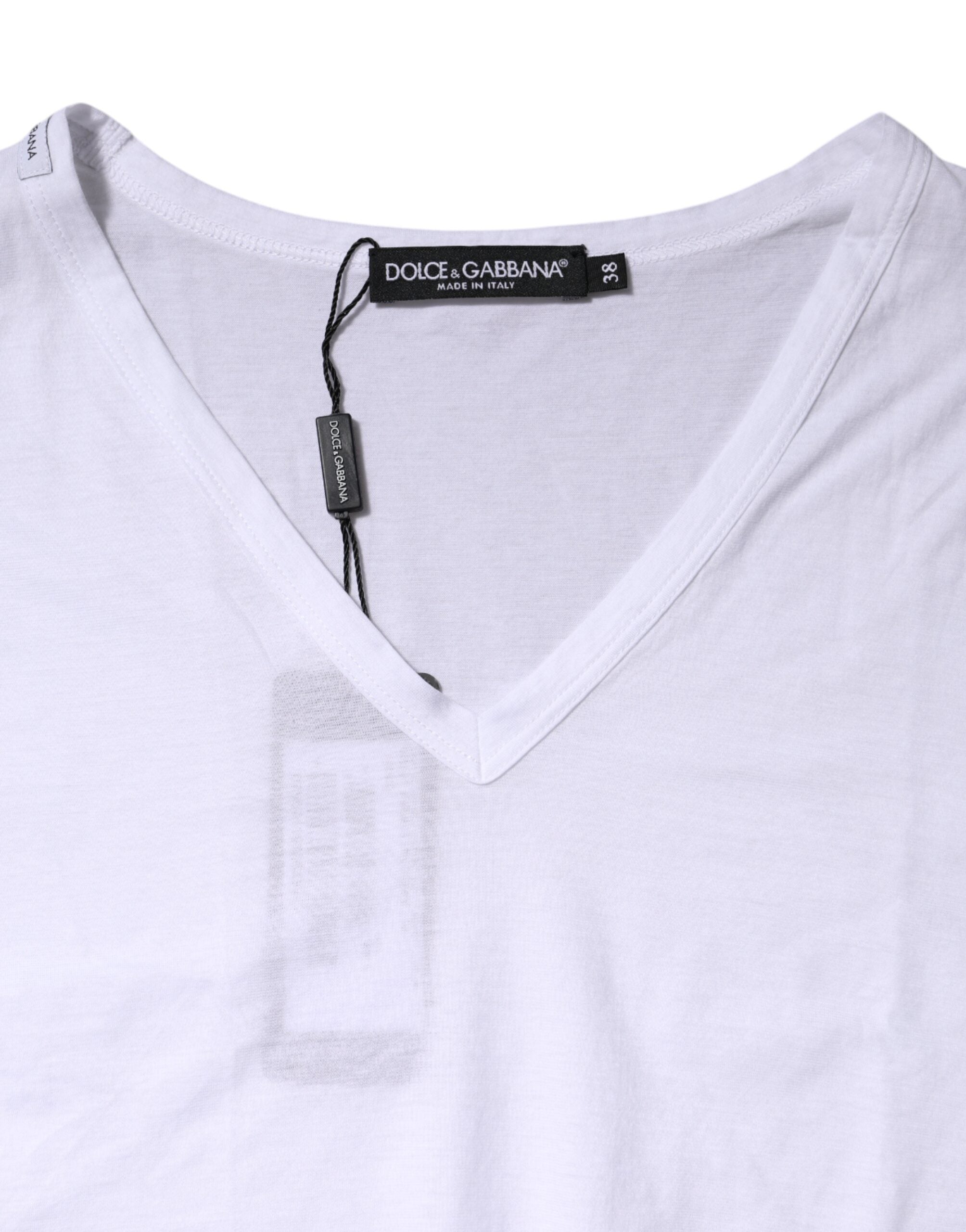 Camiseta Dolce &amp; Gabbana de algodón blanco de manga corta con cuello en V