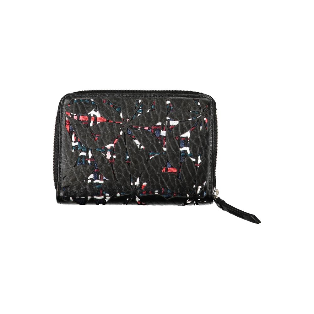 Elegante cartera negra con cremallera y detalles en contraste de Desigual
