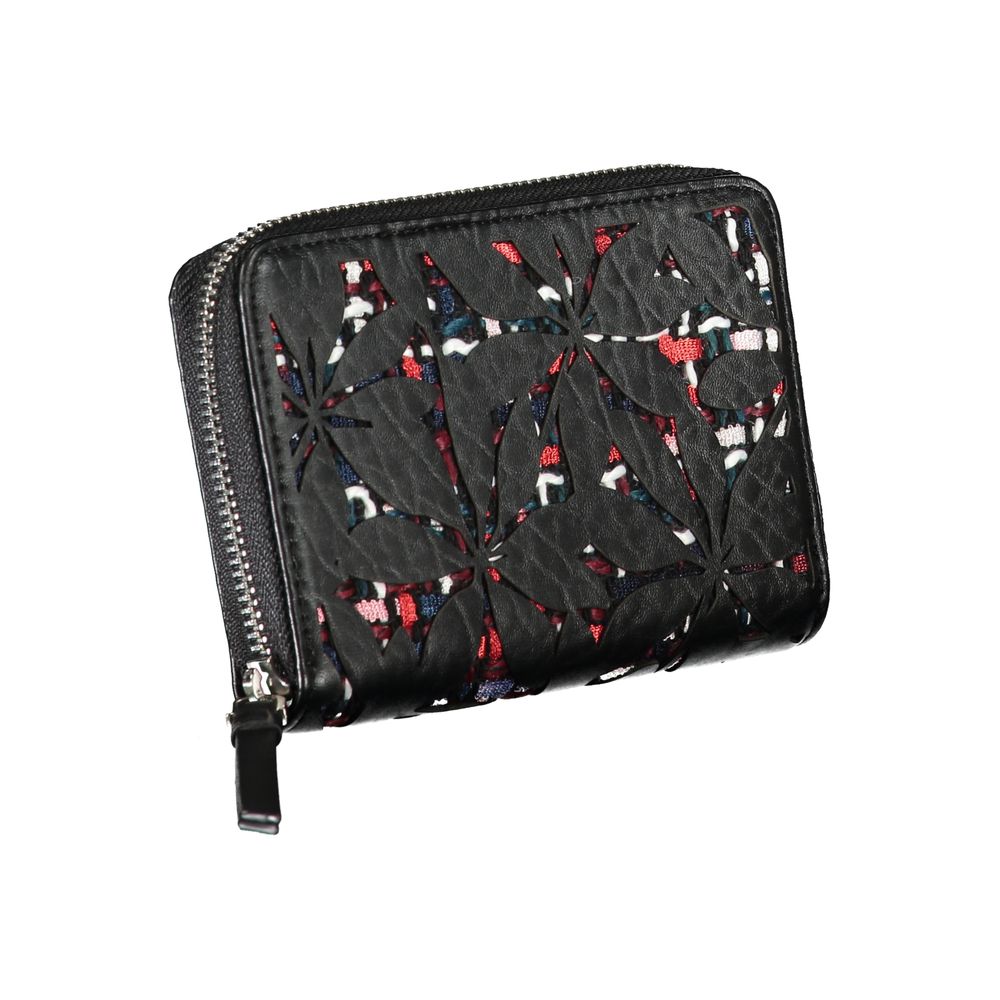 Elegante cartera negra con cremallera y detalles en contraste de Desigual