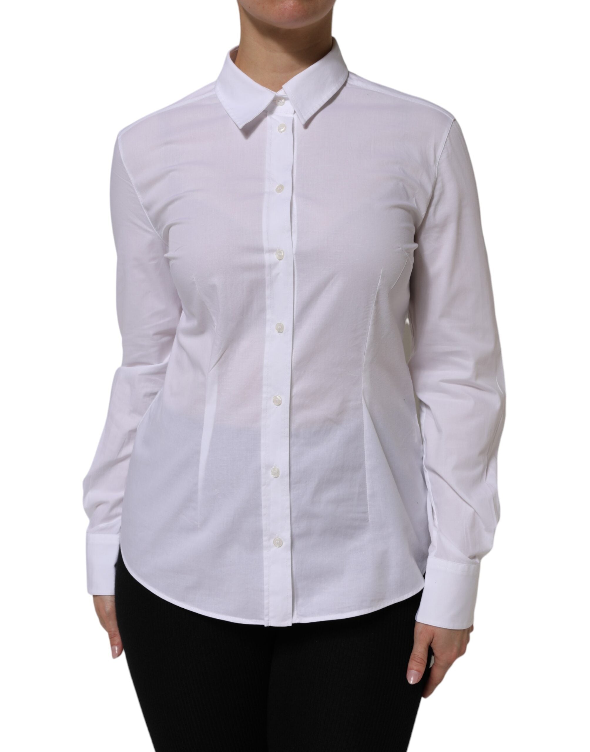 Camisa de manga larga con cuello de algodón blanco de Dolce &amp; Gabbana