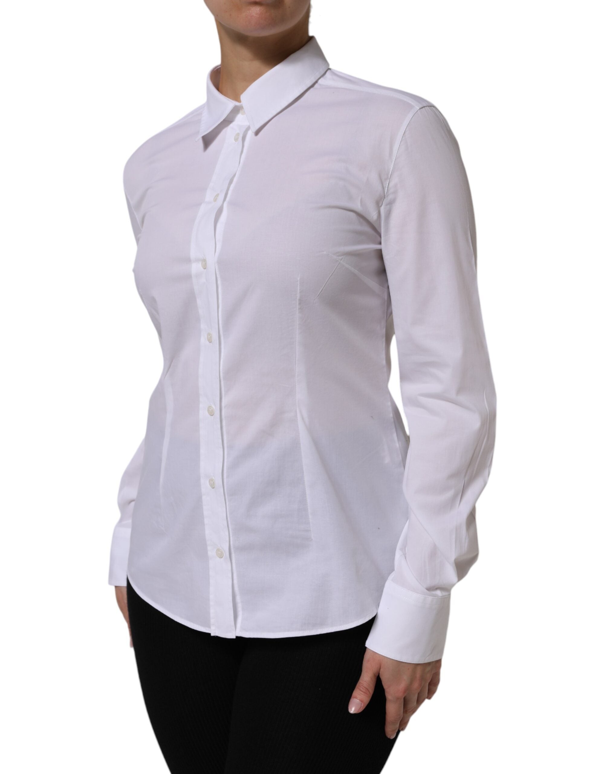Camisa de manga larga con cuello de algodón blanco de Dolce &amp; Gabbana