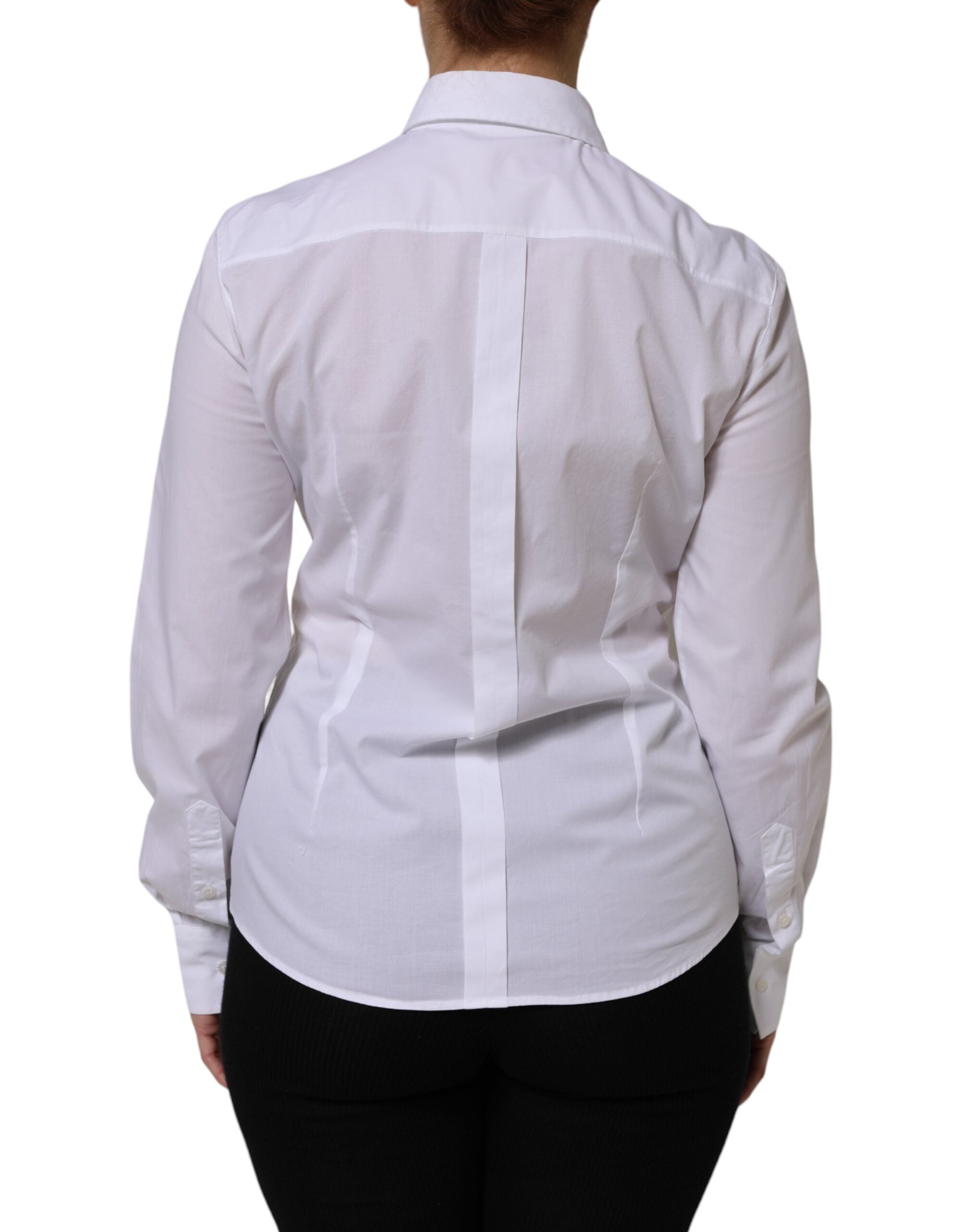 Camisa de manga larga con cuello de algodón blanco de Dolce &amp; Gabbana