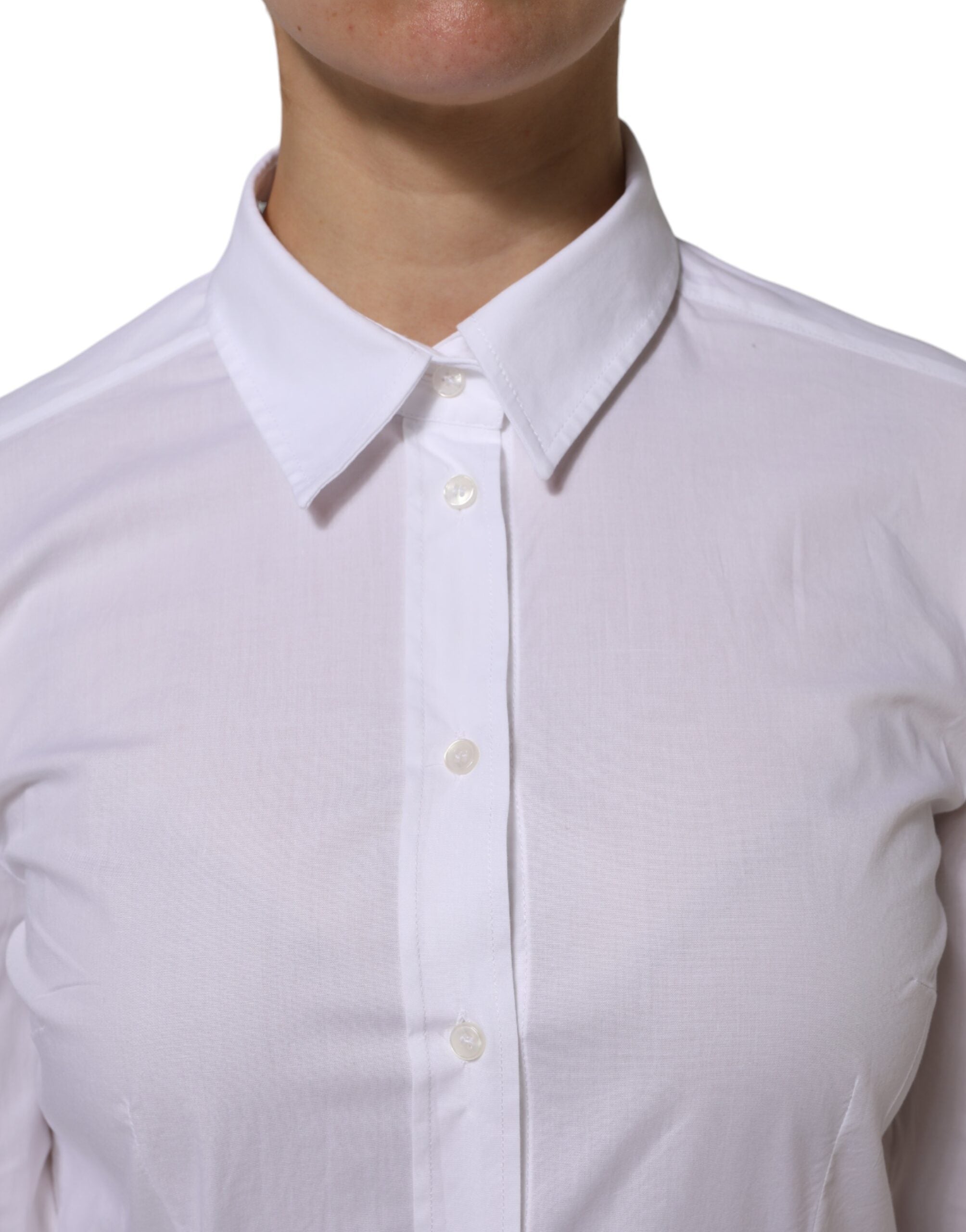 Camisa de manga larga con cuello de algodón blanco de Dolce &amp; Gabbana