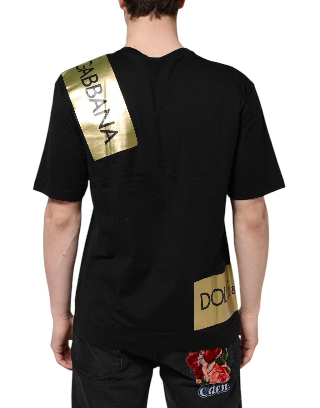 Camiseta de algodón con cuello redondo y cinta con el logotipo negro de Dolce &amp; Gabbana para hombre