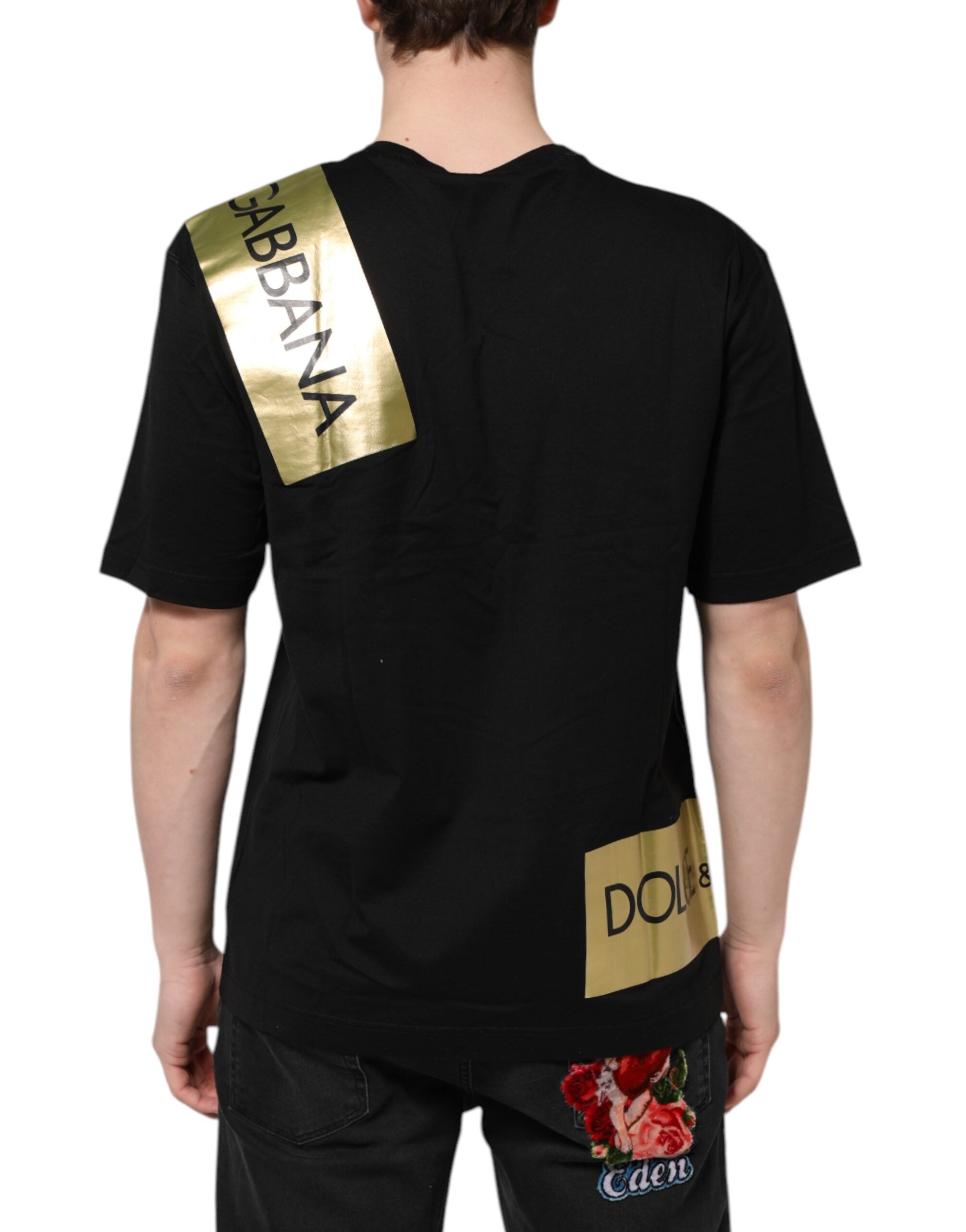 Camiseta de algodón con cuello redondo y cinta con el logotipo negro de Dolce &amp; Gabbana para hombre