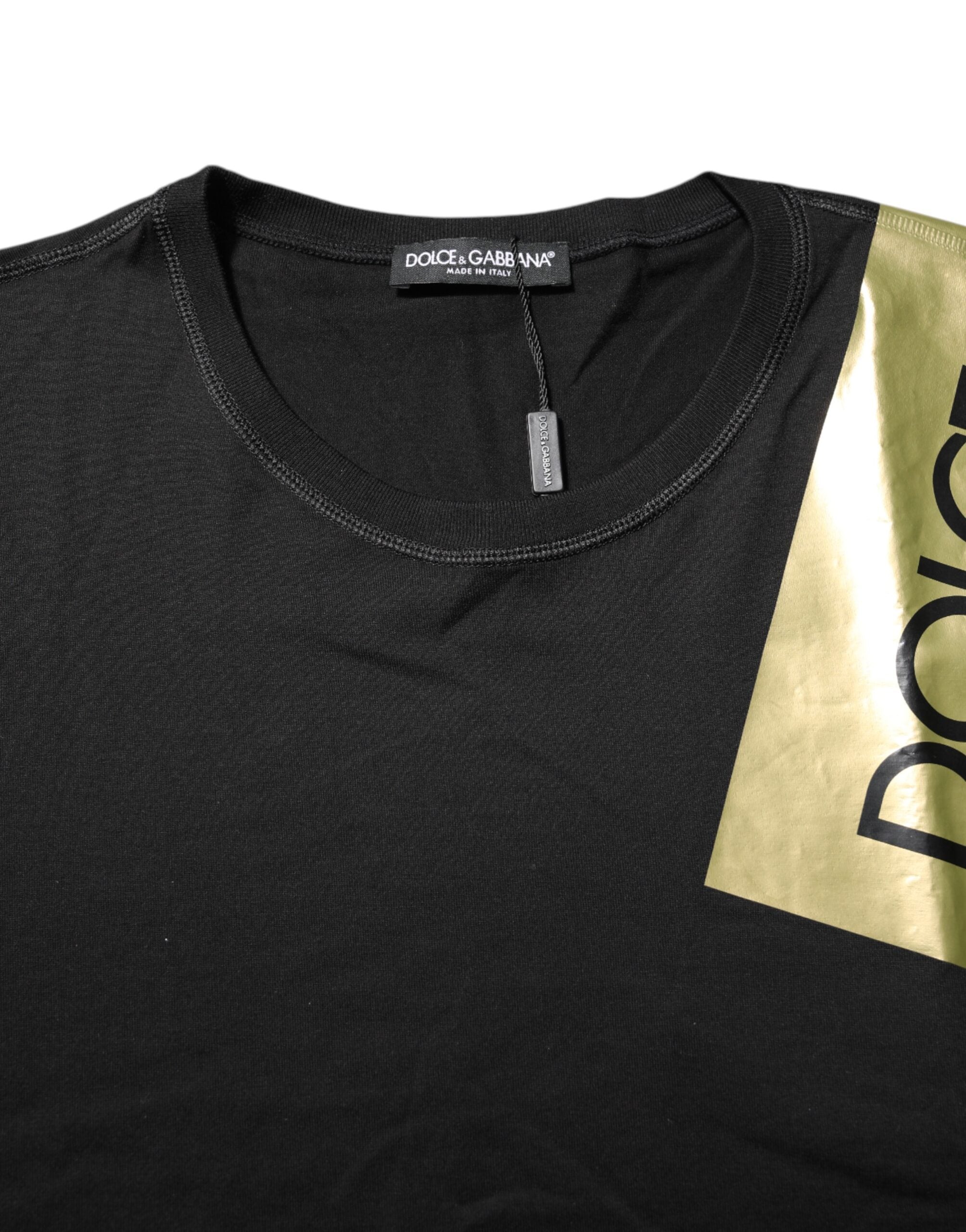 Camiseta de algodón con cuello redondo y cinta con el logotipo negro de Dolce &amp; Gabbana para hombre