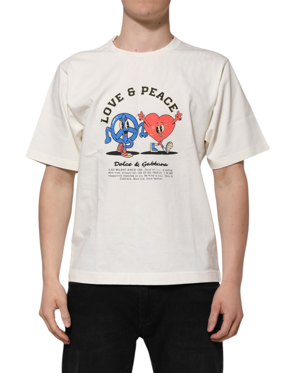 Camiseta de cuello redondo de algodón Love Peace para hombre de Dolce &amp; Gabbana en blanco