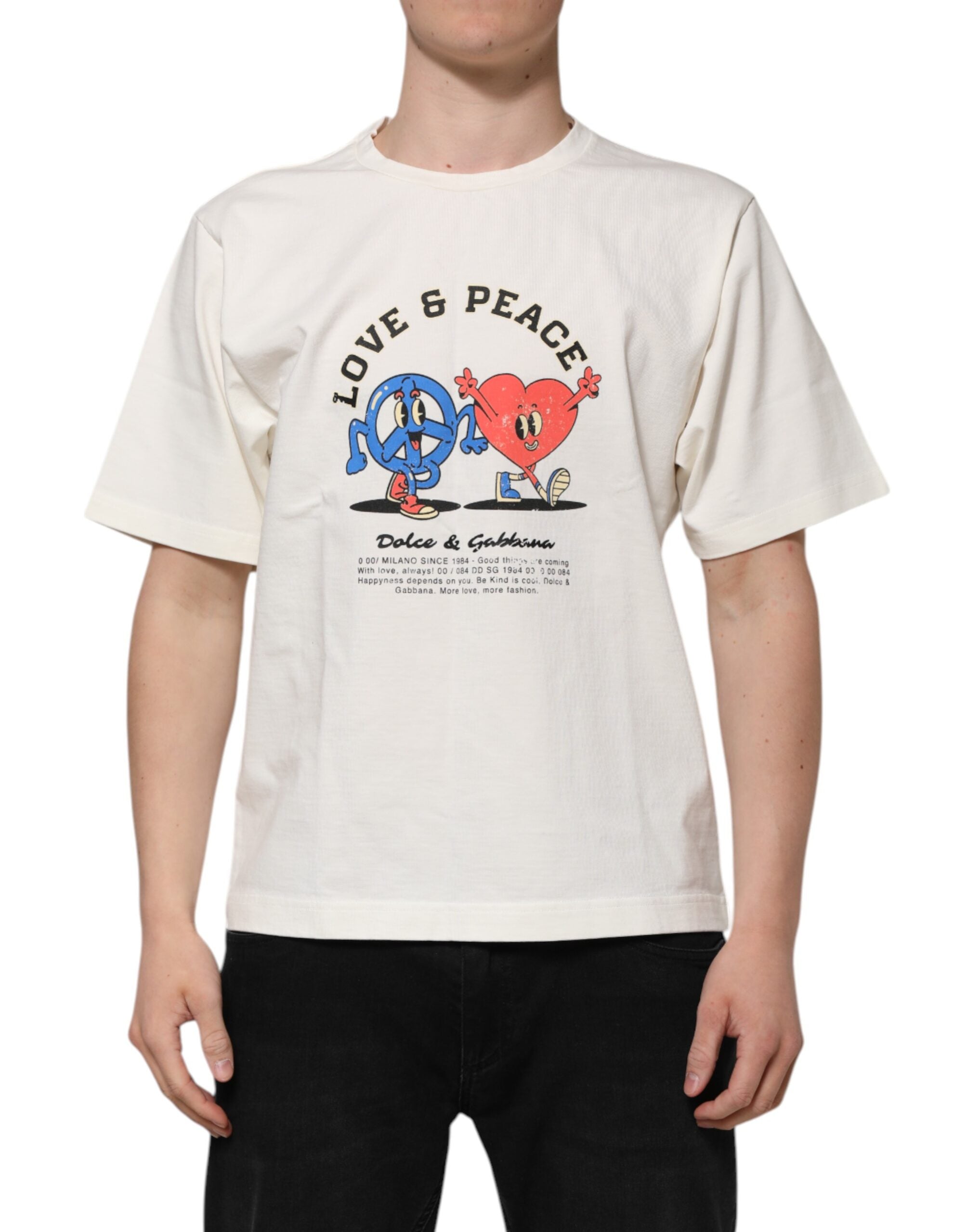 Camiseta de cuello redondo de algodón Love Peace para hombre de Dolce &amp; Gabbana en blanco
