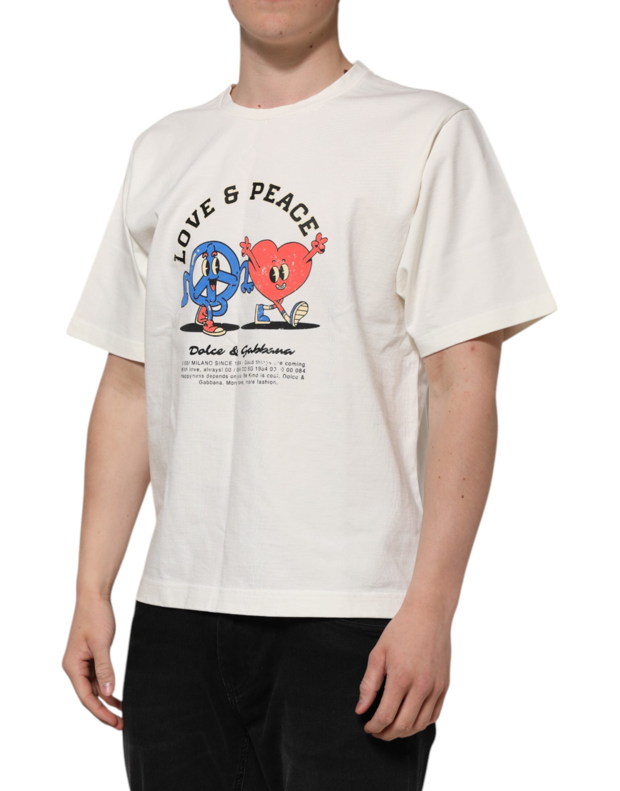 Camiseta de cuello redondo de algodón Love Peace para hombre de Dolce &amp; Gabbana en blanco