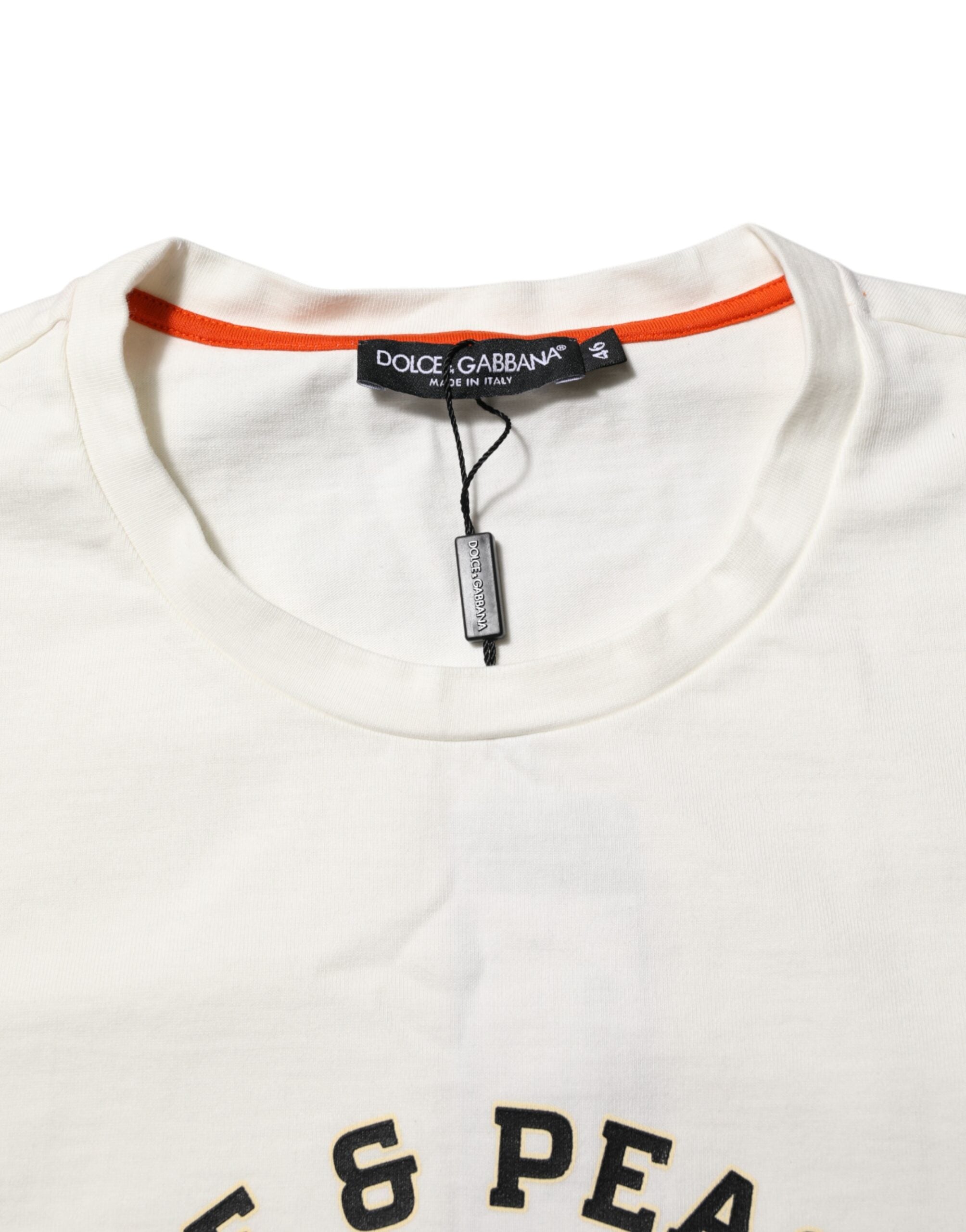 Camiseta de cuello redondo de algodón Love Peace para hombre de Dolce &amp; Gabbana en blanco